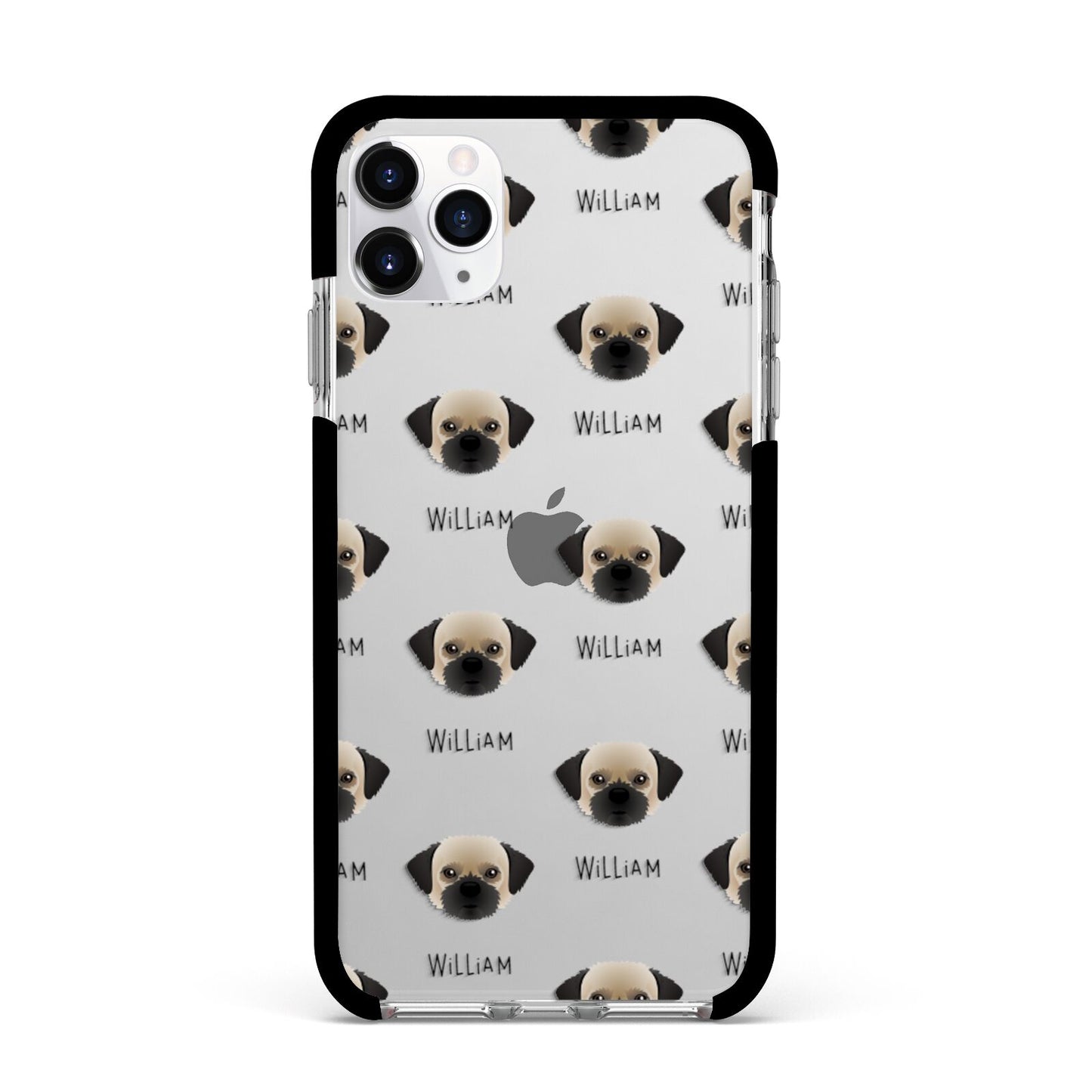 Pugzu Icon with Name Apple iPhone 11 Pro Max in Silver with Black Impact Case