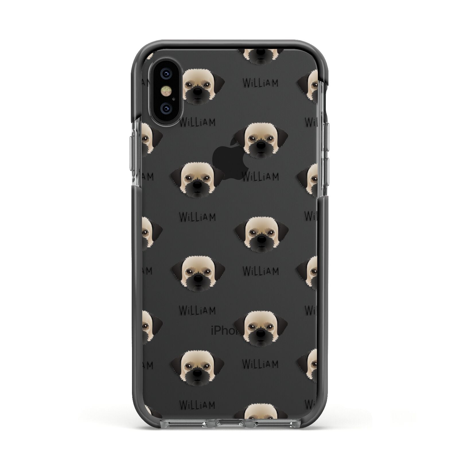 Pugzu Icon with Name Apple iPhone Xs Impact Case Black Edge on Black Phone