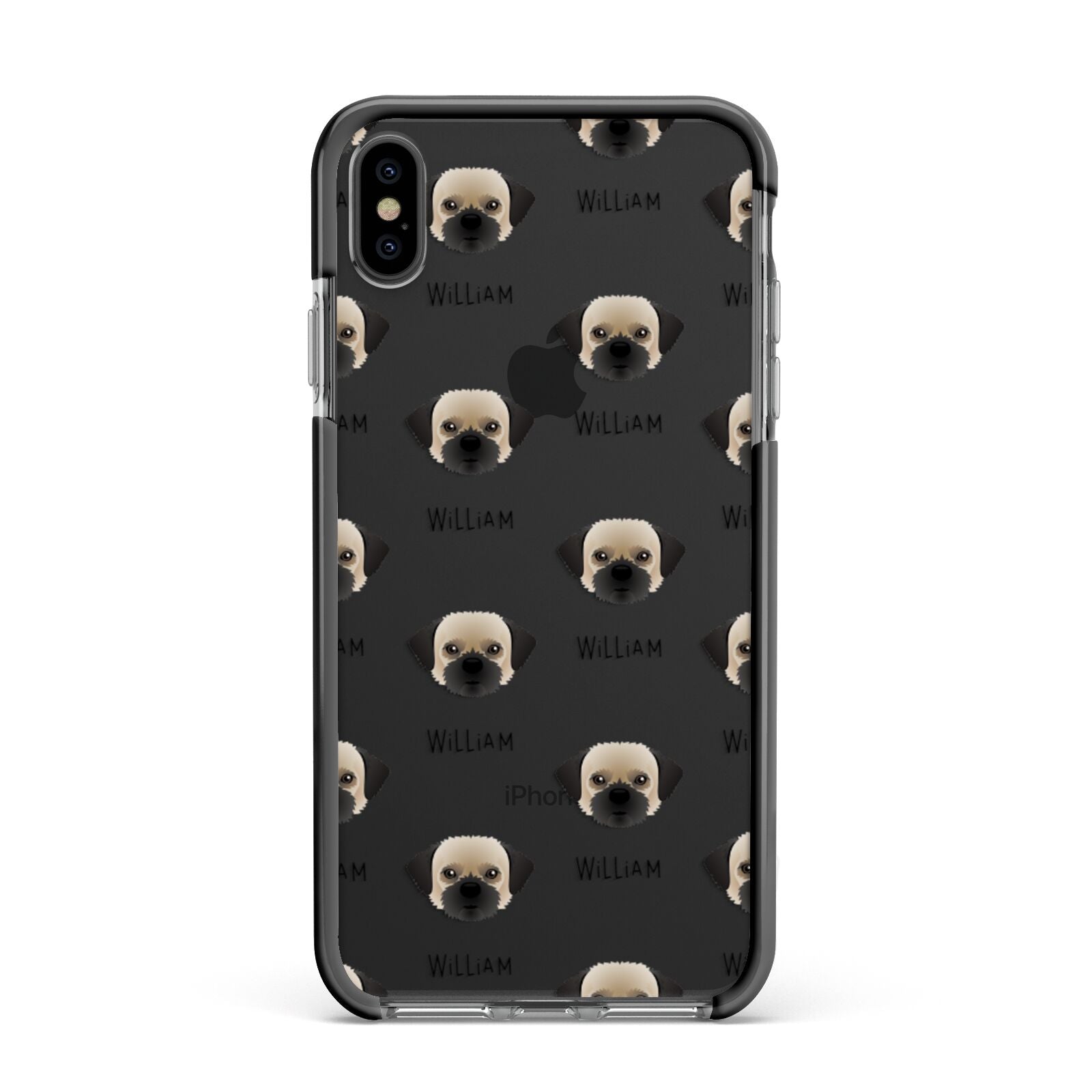 Pugzu Icon with Name Apple iPhone Xs Max Impact Case Black Edge on Black Phone