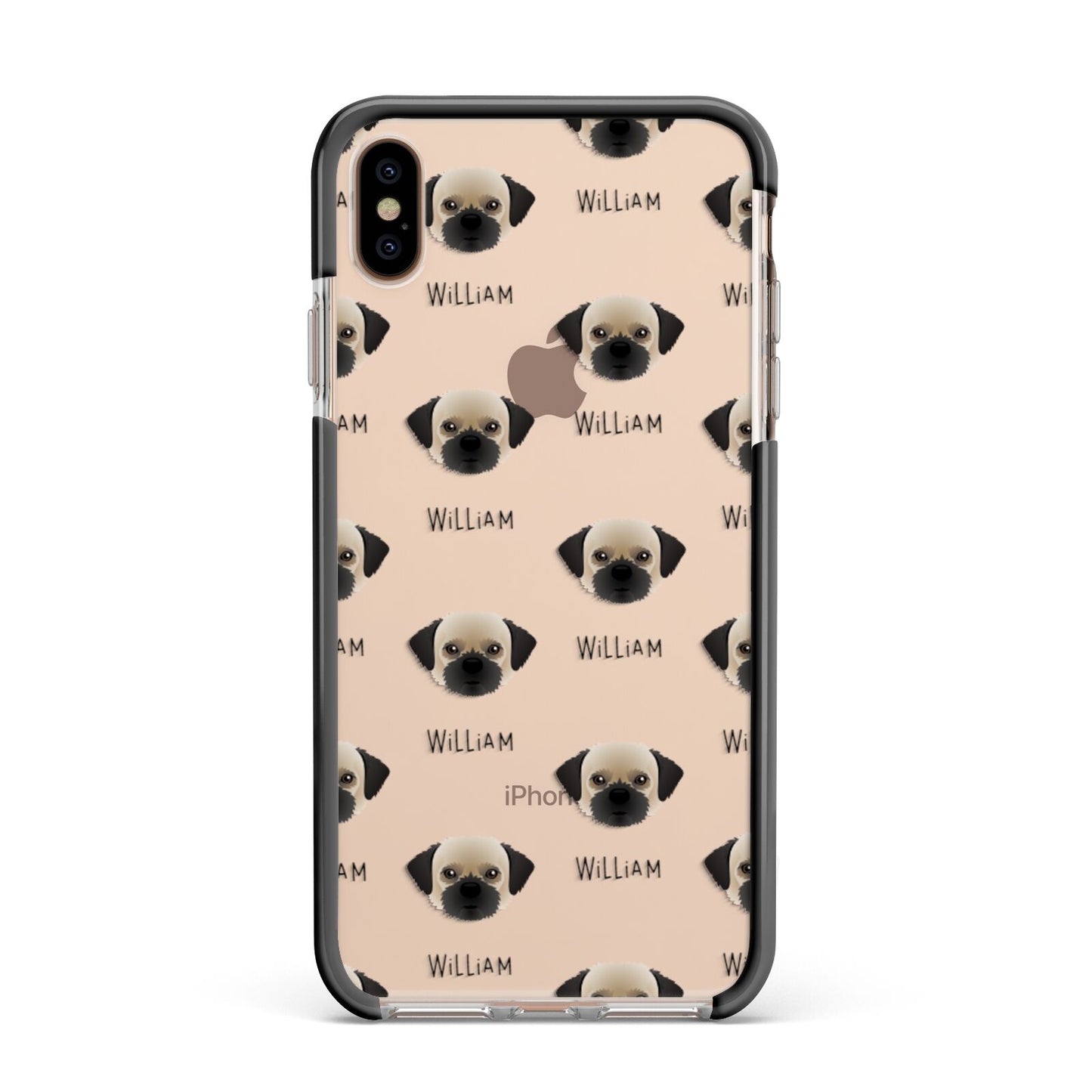 Pugzu Icon with Name Apple iPhone Xs Max Impact Case Black Edge on Gold Phone