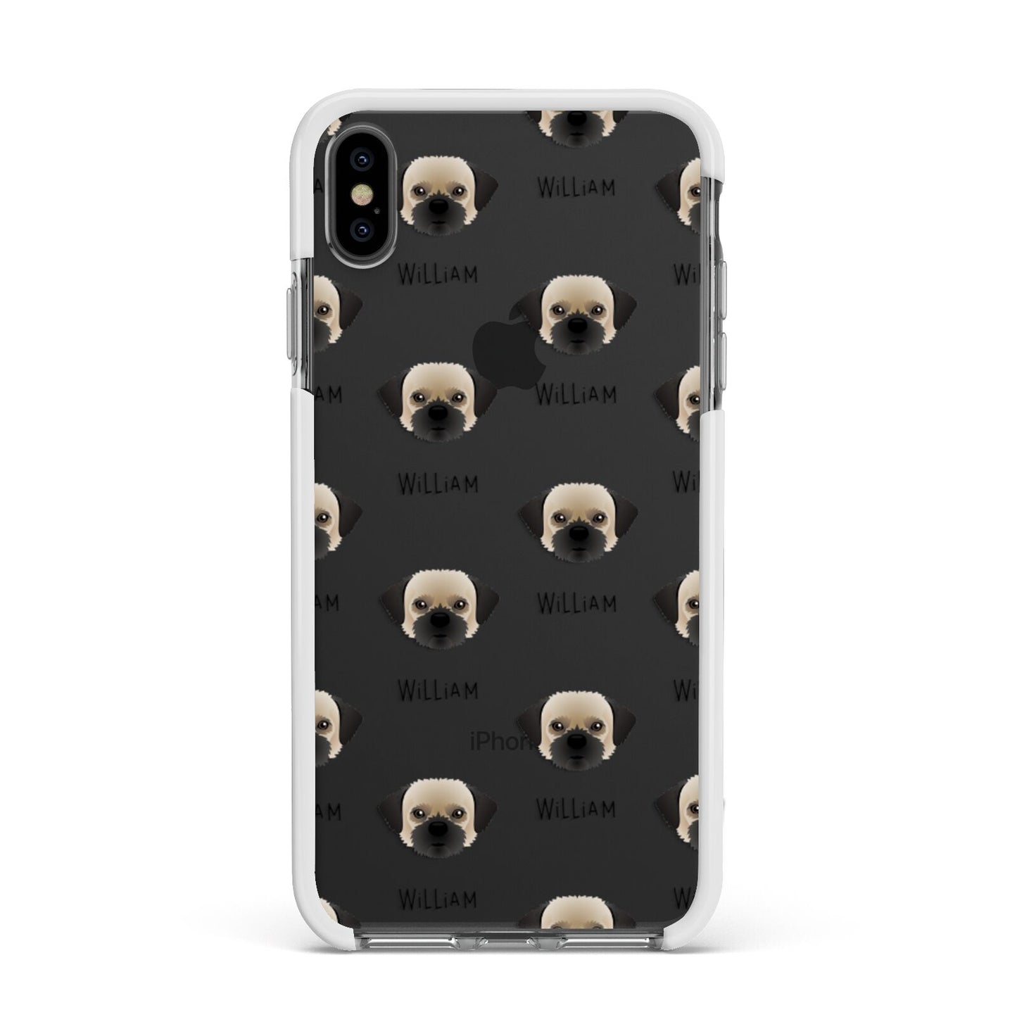 Pugzu Icon with Name Apple iPhone Xs Max Impact Case White Edge on Black Phone