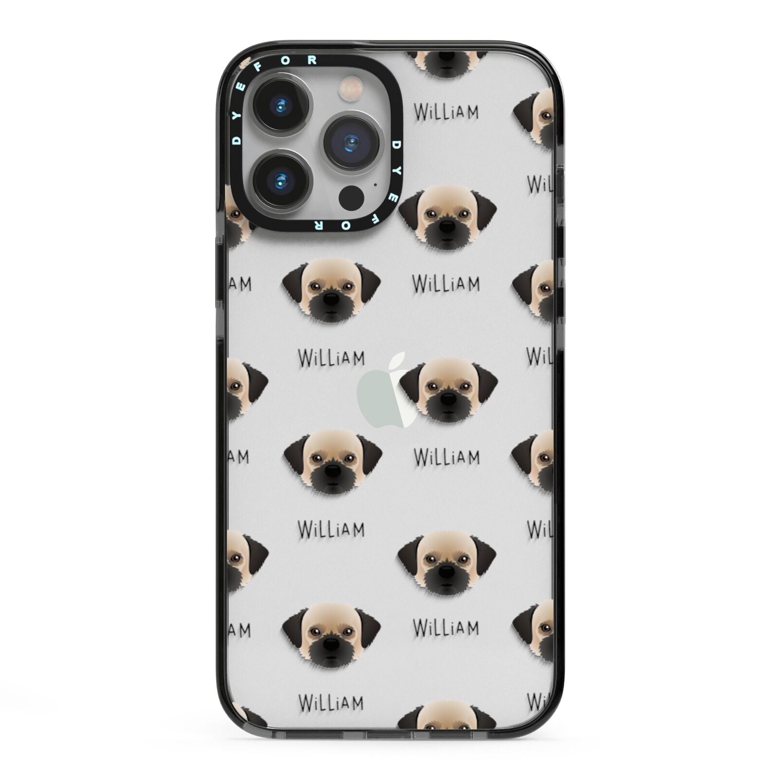 Pugzu Icon with Name iPhone 13 Pro Max Black Impact Case on Silver phone