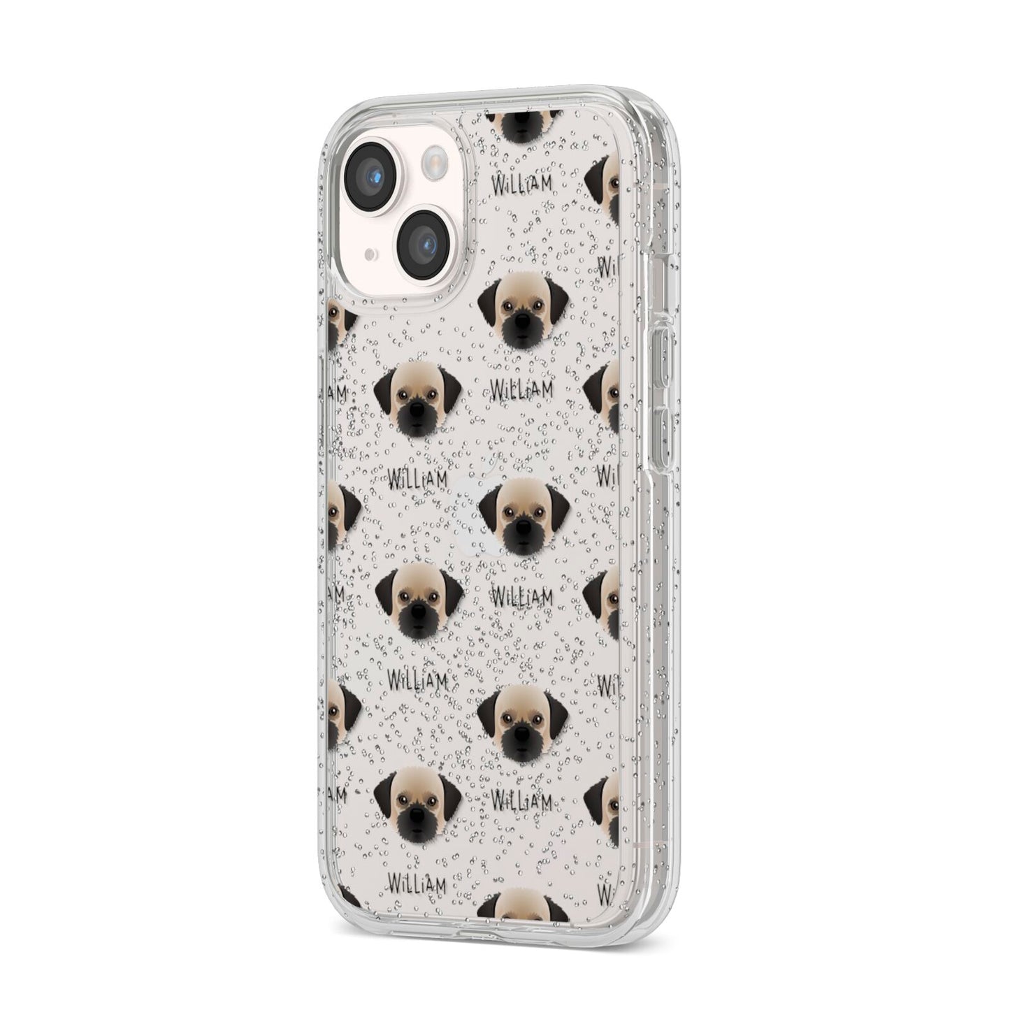 Pugzu Icon with Name iPhone 14 Glitter Tough Case Starlight Angled Image