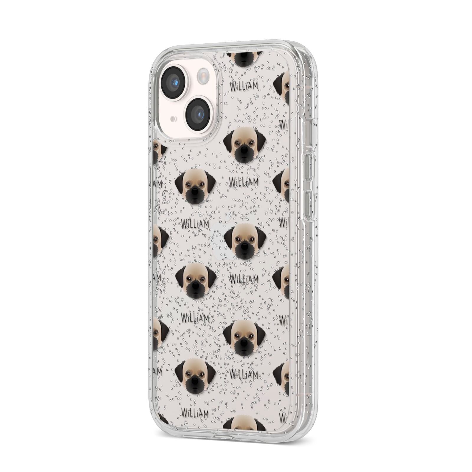 Pugzu Icon with Name iPhone 14 Glitter Tough Case Starlight Angled Image