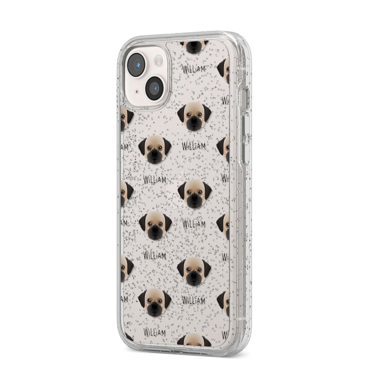 Pugzu Icon with Name iPhone 14 Plus Glitter Tough Case Starlight Angled Image