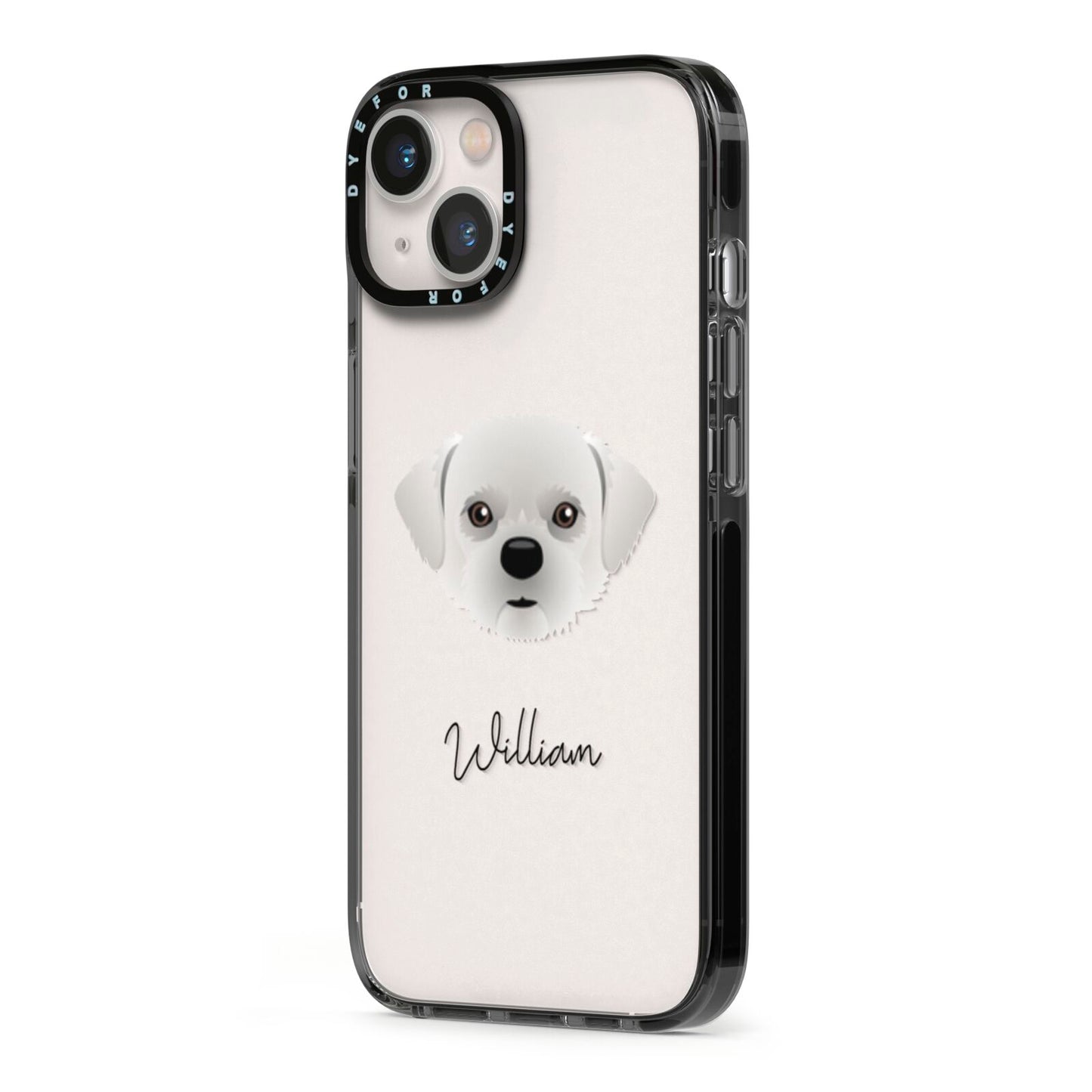 Pugzu Personalised iPhone 13 Black Impact Case Side Angle on Silver phone