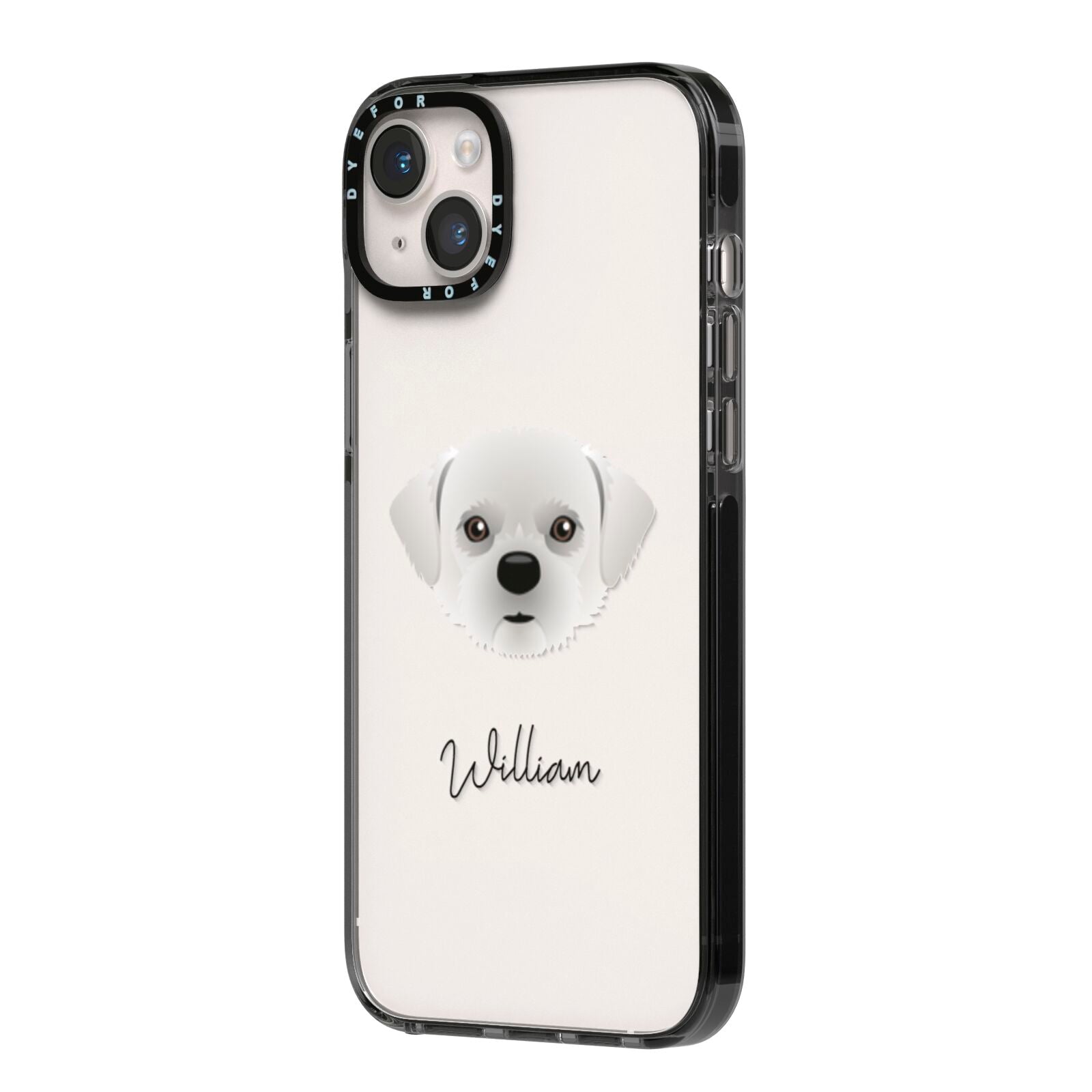 Pugzu Personalised iPhone 14 Plus Black Impact Case Side Angle on Silver phone