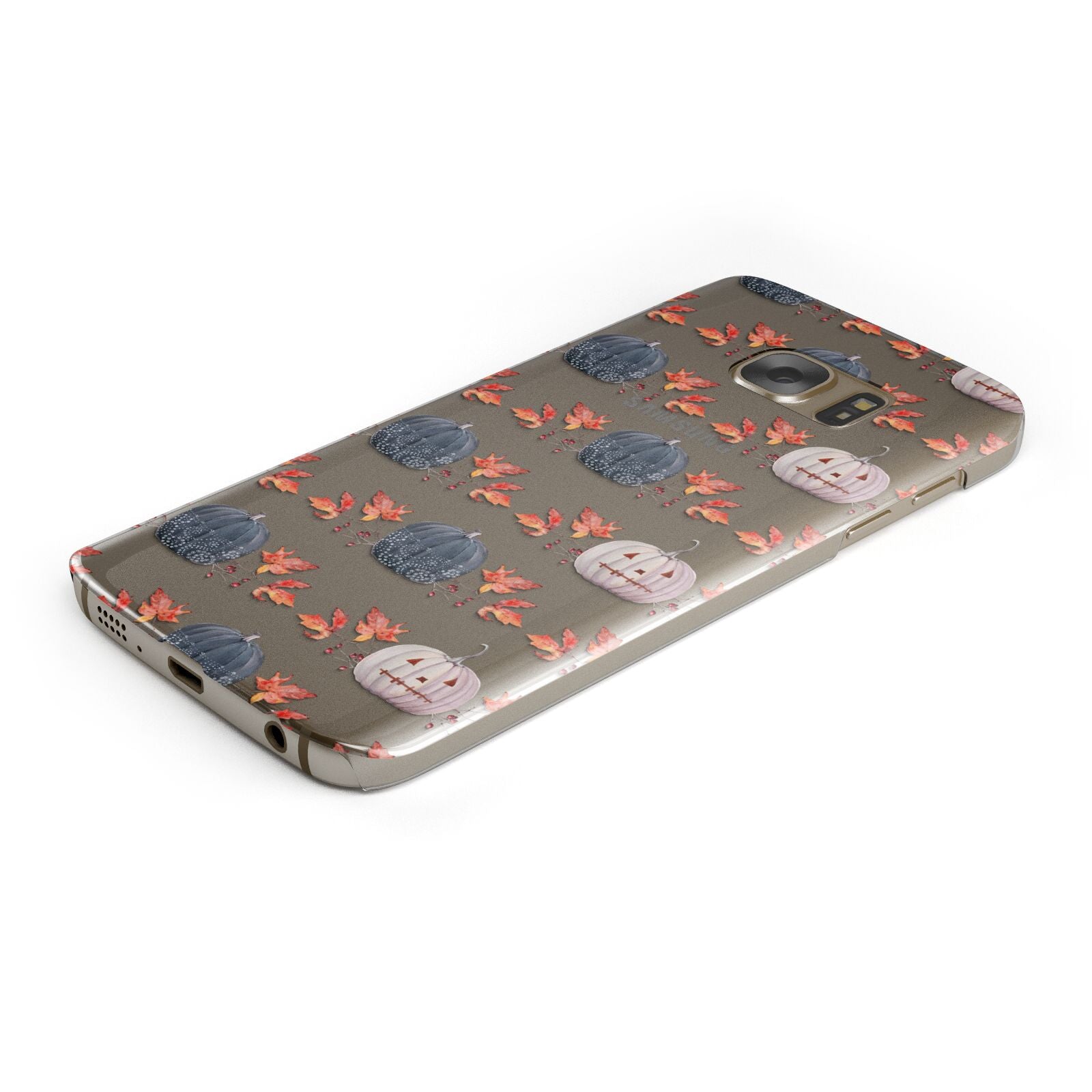 Pumpkin Autumn Leaves Protective Samsung Galaxy Case Angled Image