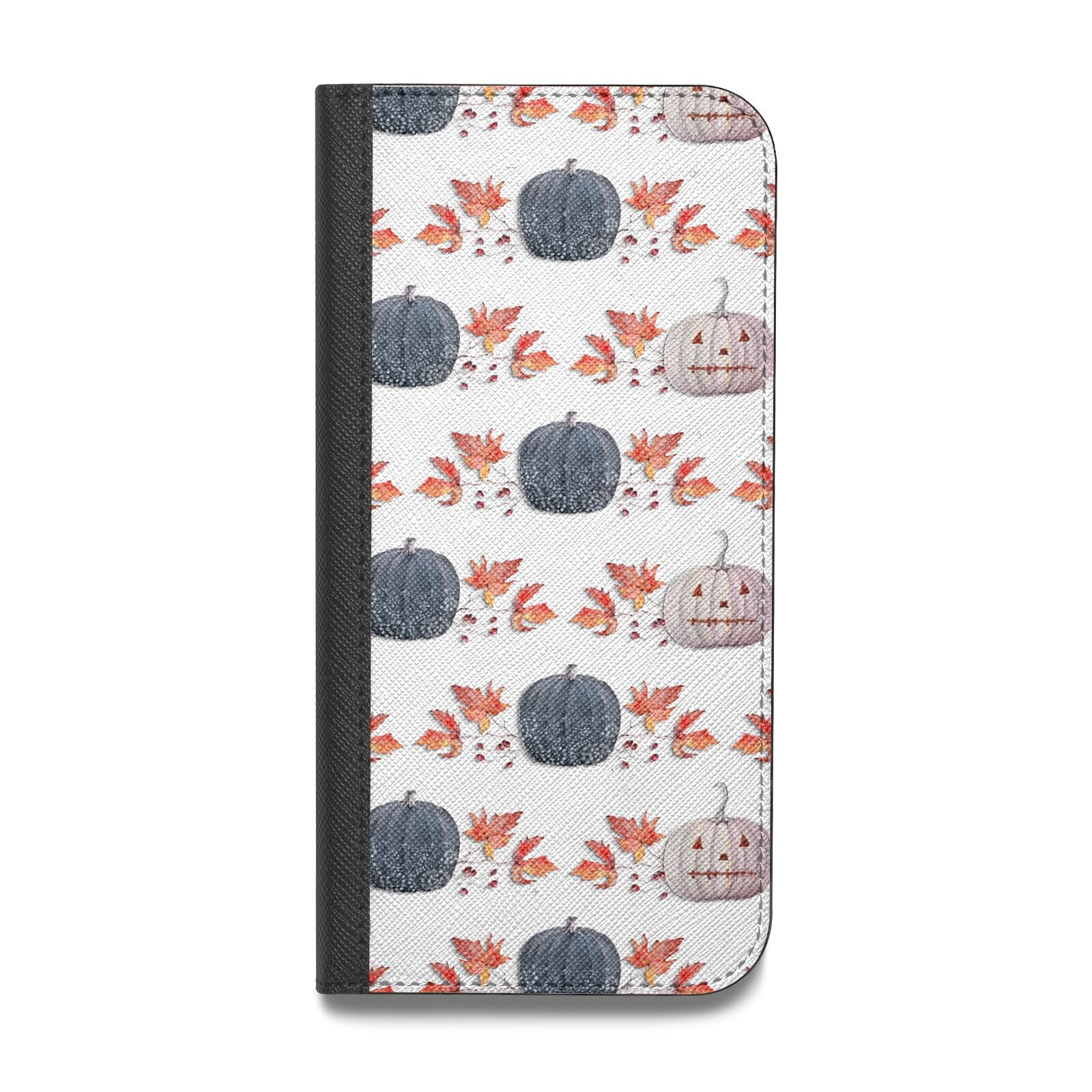 Pumpkin Autumn Leaves Vegan Leather Flip iPhone Case