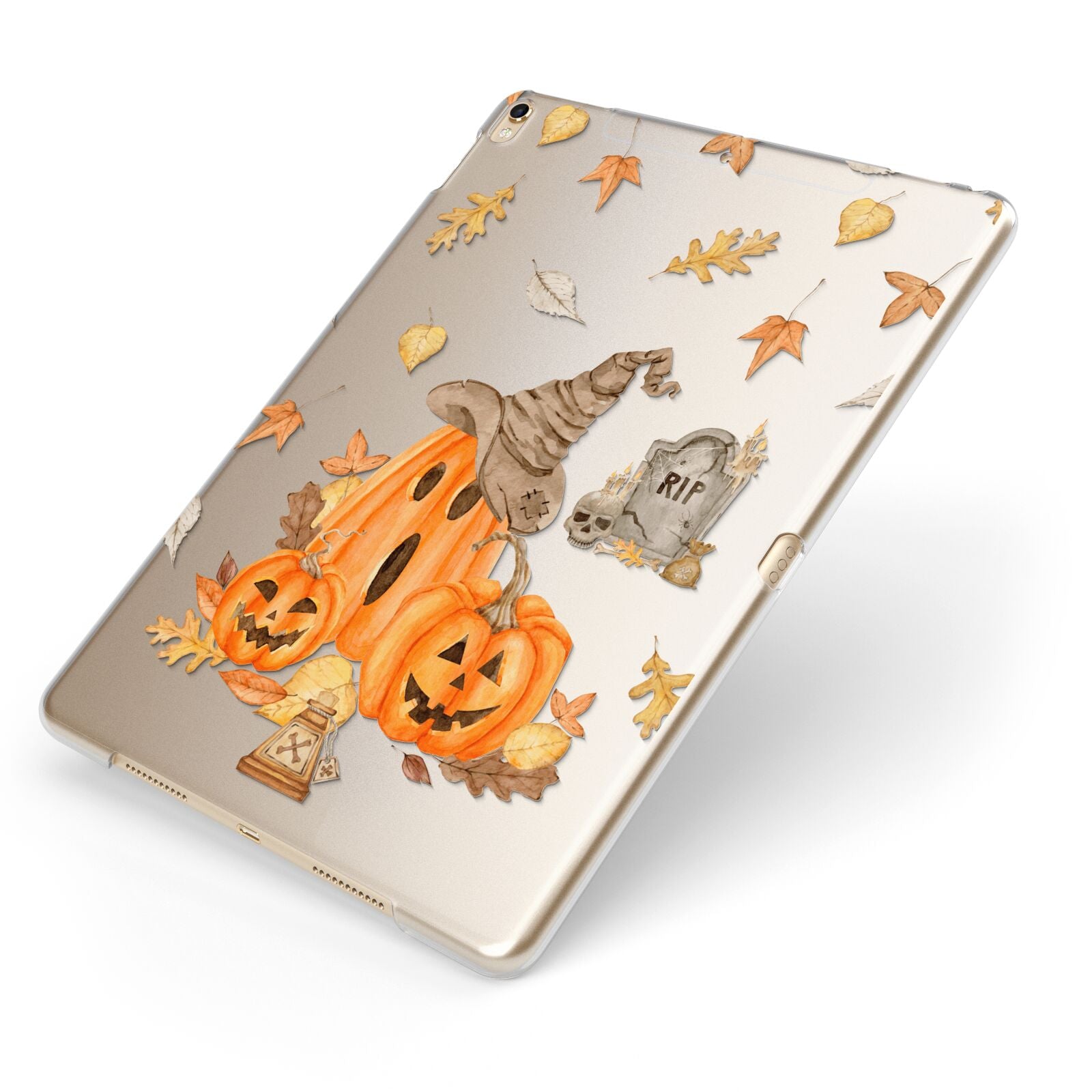 Pumpkin Graveyard Apple iPad Case on Gold iPad Side View