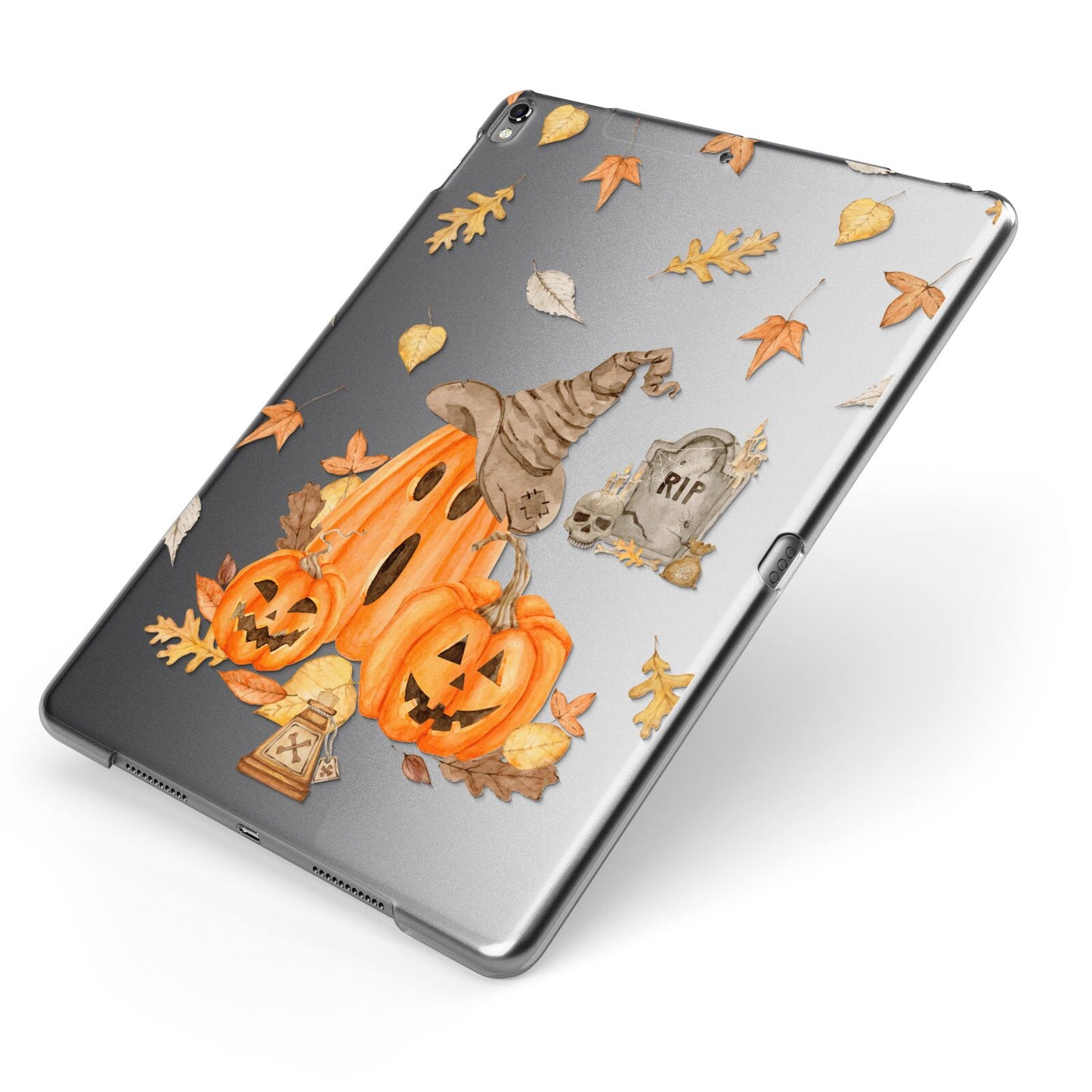 Pumpkin Graveyard Apple iPad Case on Grey iPad Side View