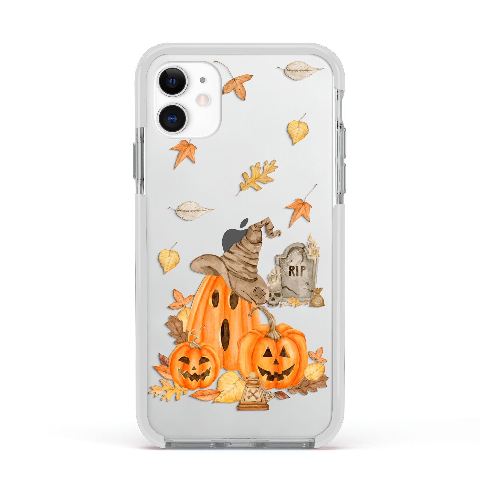 Pumpkin Graveyard Apple iPhone 11 in White with White Impact Case