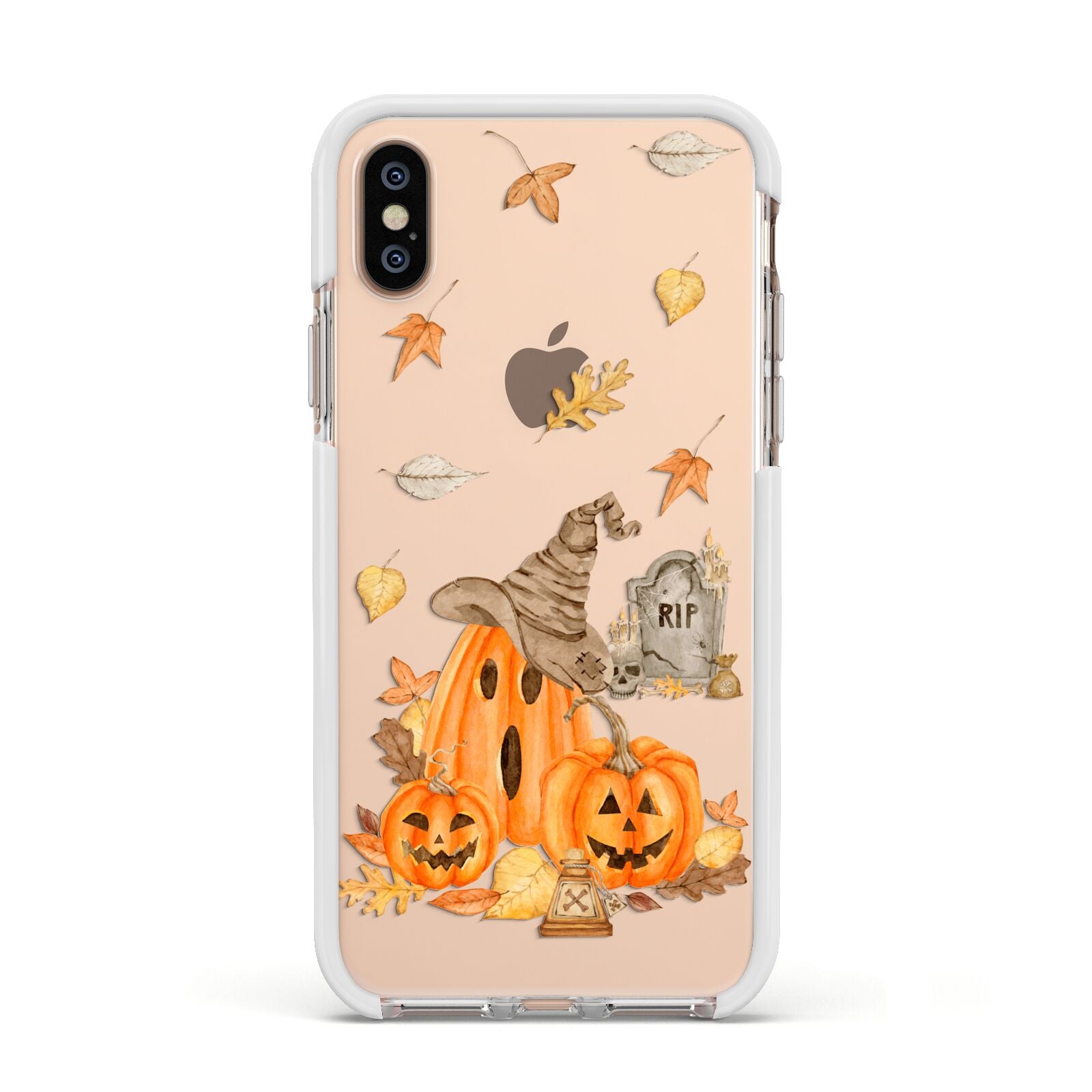 Pumpkin Graveyard Apple iPhone Xs Impact Case White Edge on Gold Phone