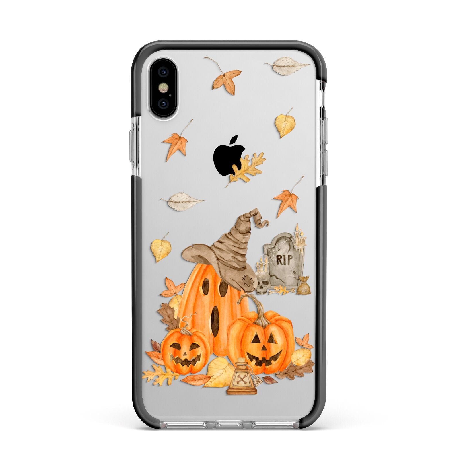 Pumpkin Graveyard Apple iPhone Xs Max Impact Case Black Edge on Silver Phone