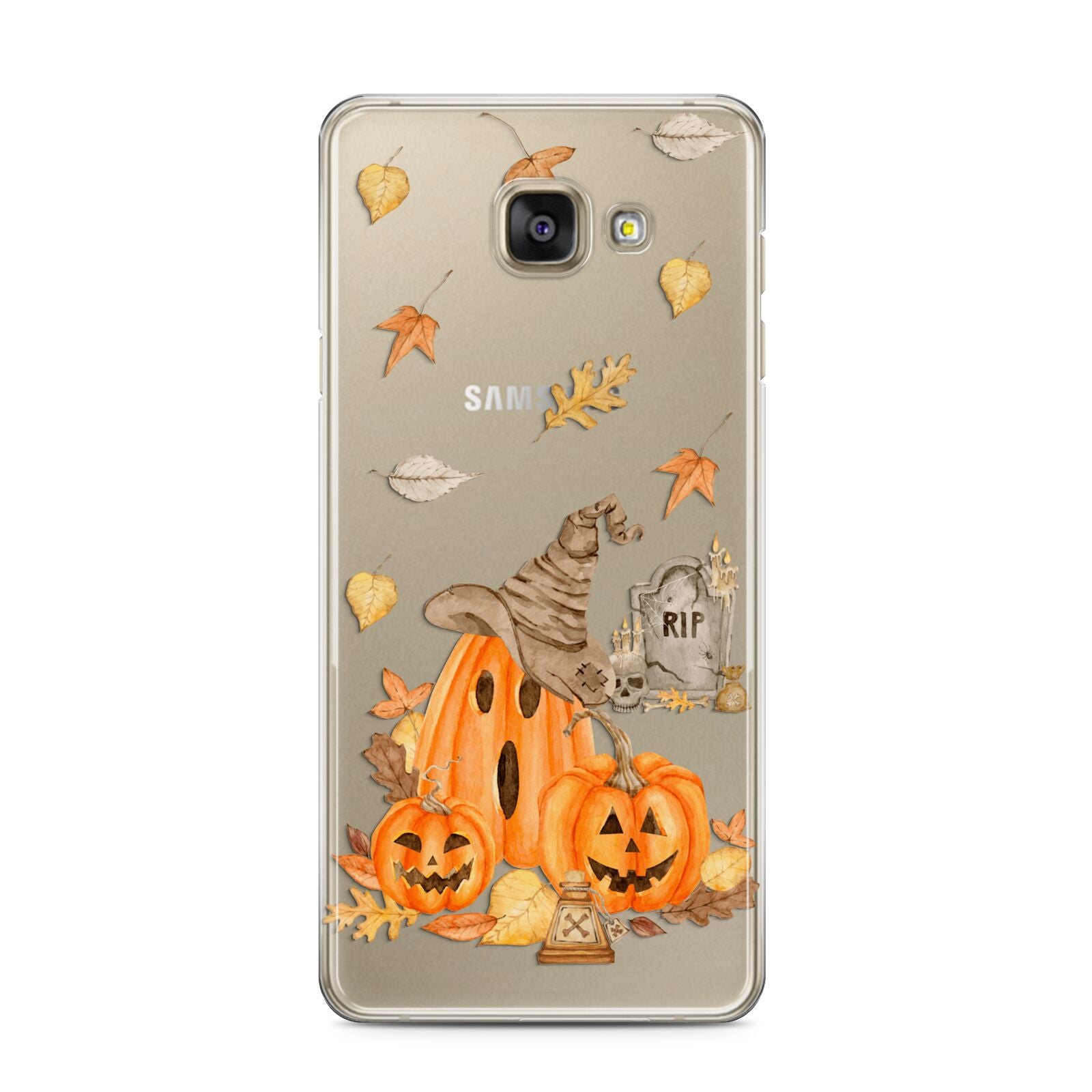 Pumpkin Graveyard Samsung Galaxy A3 2016 Case on gold phone