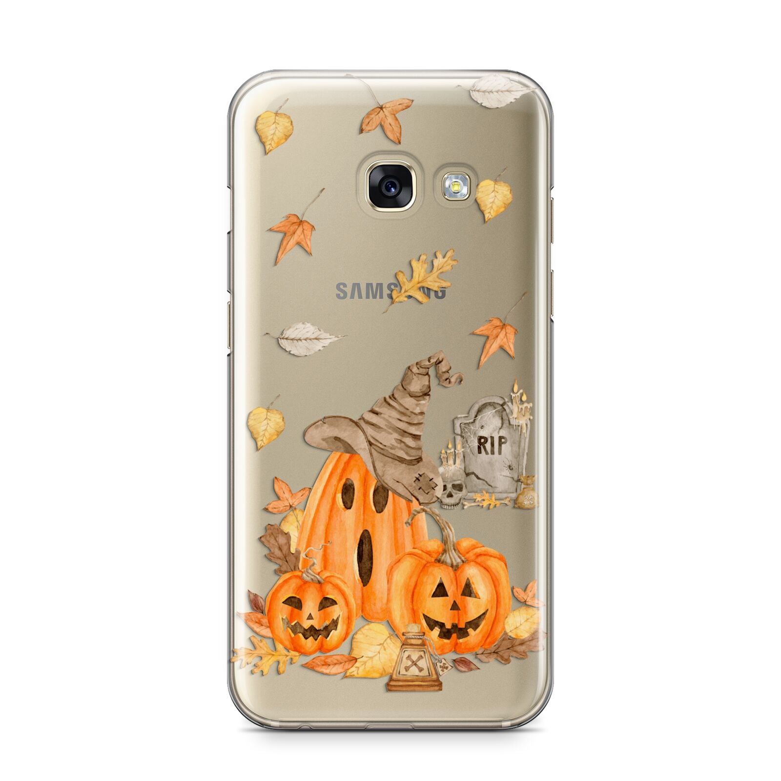 Pumpkin Graveyard Samsung Galaxy A3 2017 Case on gold phone