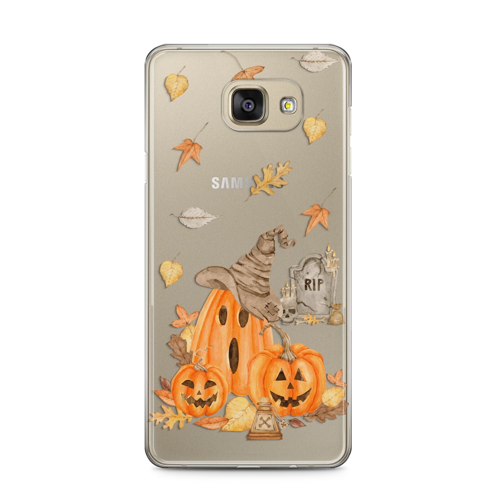 Pumpkin Graveyard Samsung Galaxy A5 2016 Case on gold phone