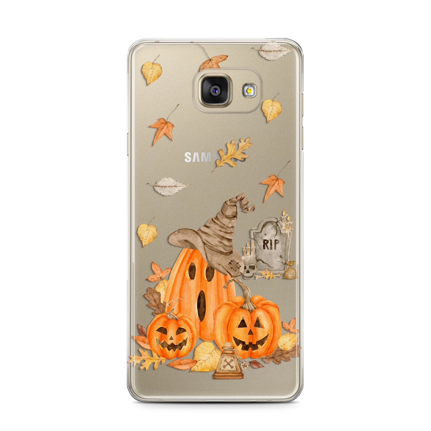 Pumpkin Graveyard Samsung Galaxy A7 2016 Case on gold phone