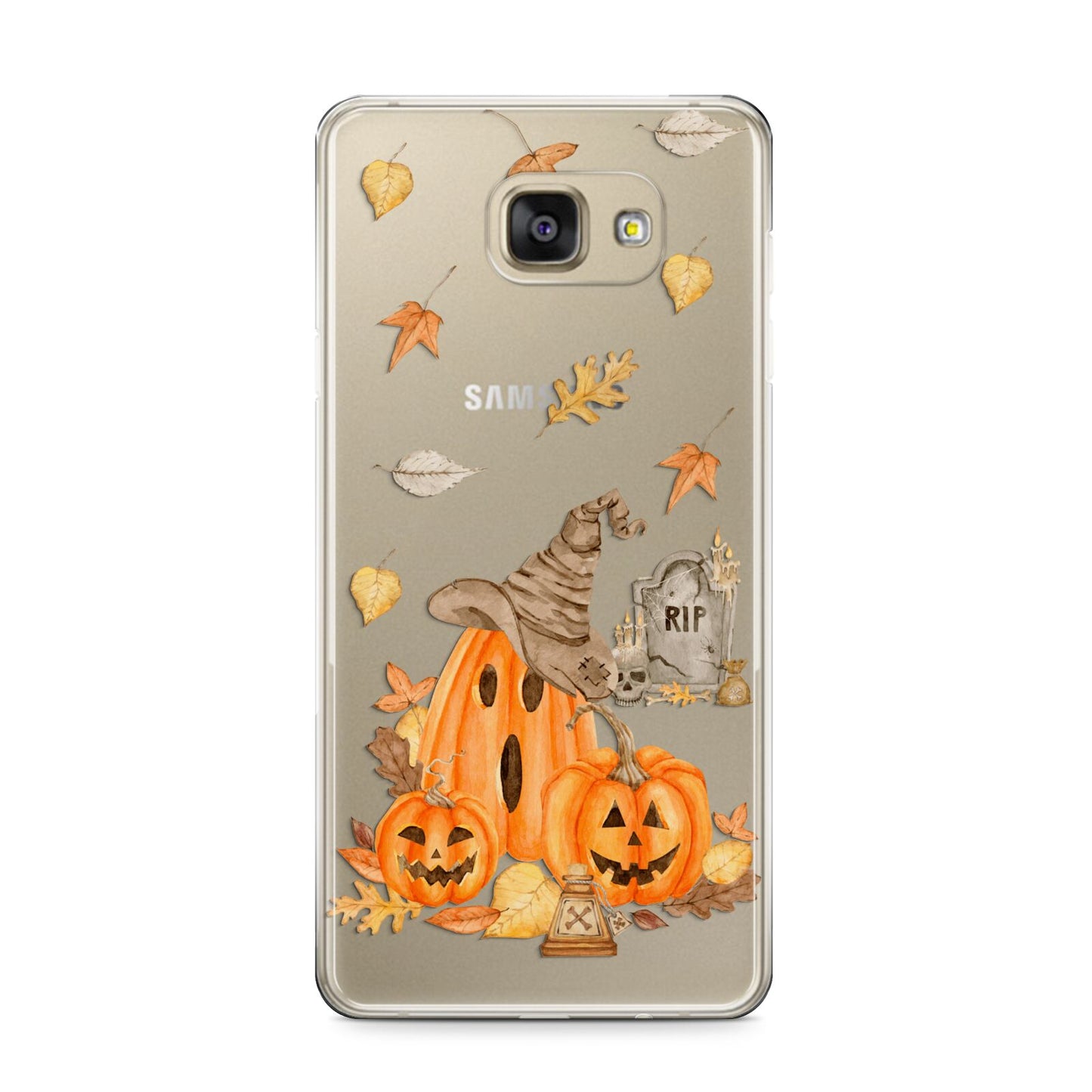 Pumpkin Graveyard Samsung Galaxy A9 2016 Case on gold phone