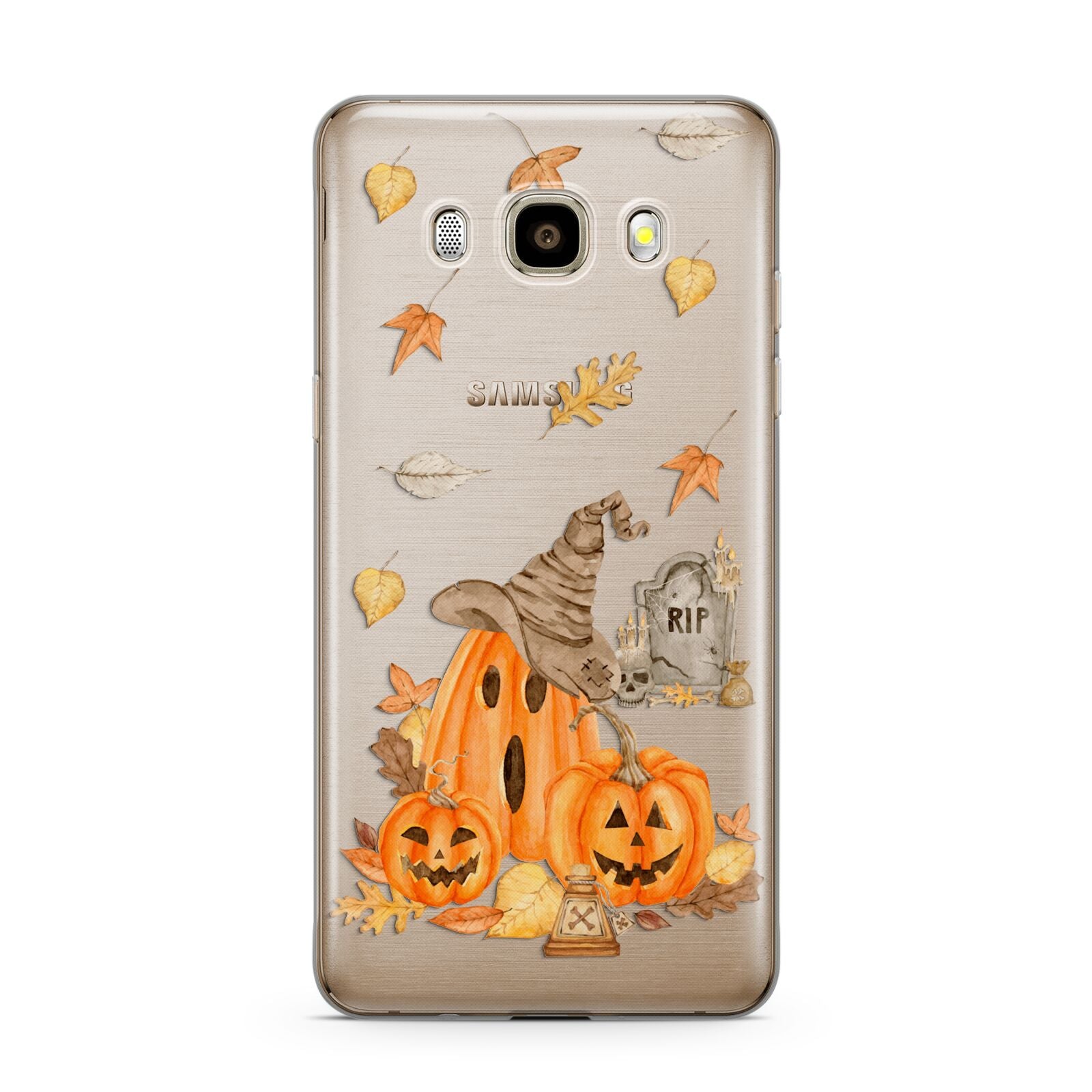 Pumpkin Graveyard Samsung Galaxy J7 2016 Case on gold phone