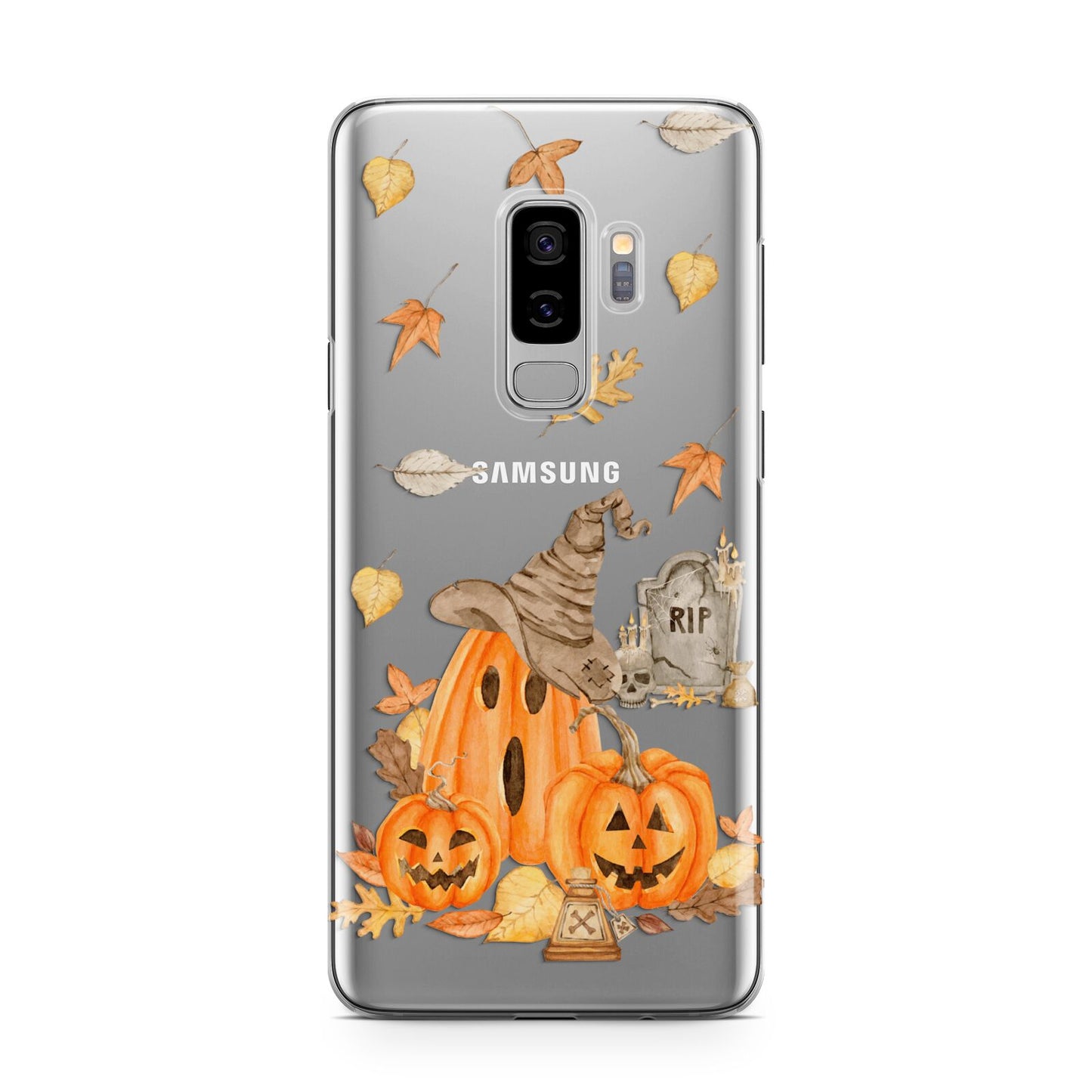 Pumpkin Graveyard Samsung Galaxy S9 Plus Case on Silver phone