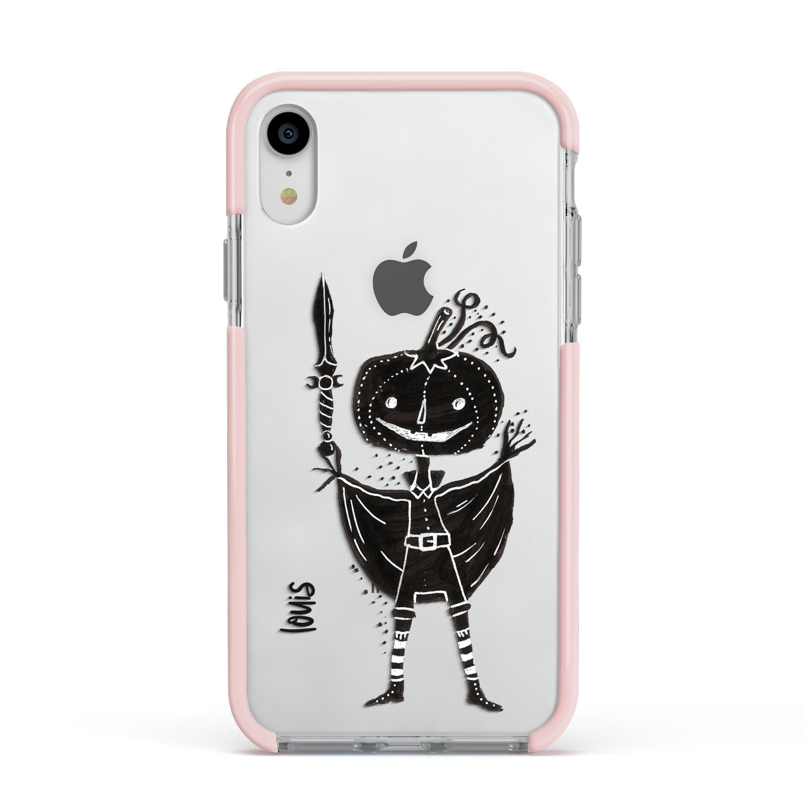 Pumpkin Head Personalised Apple iPhone XR Impact Case Pink Edge on Silver Phone