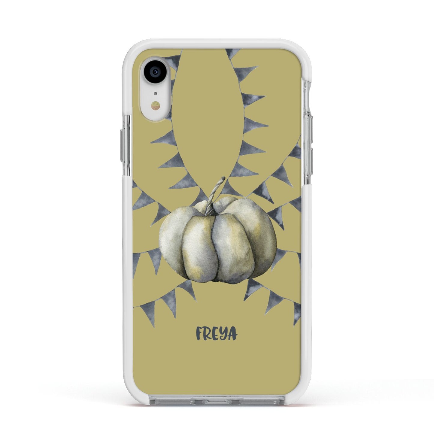 Pumpkin Part Halloween Apple iPhone XR Impact Case White Edge on Silver Phone