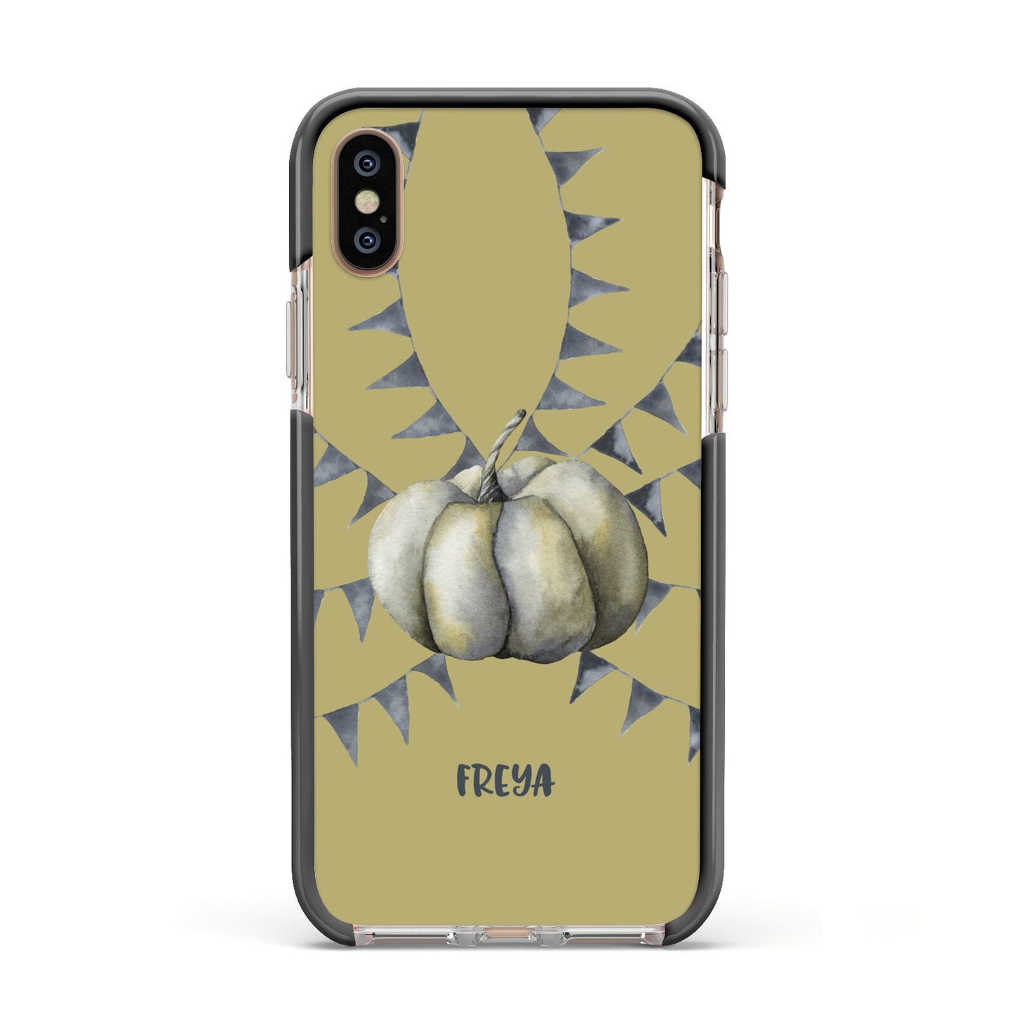 Pumpkin Part Halloween Apple iPhone Xs Impact Case Black Edge on Gold Phone