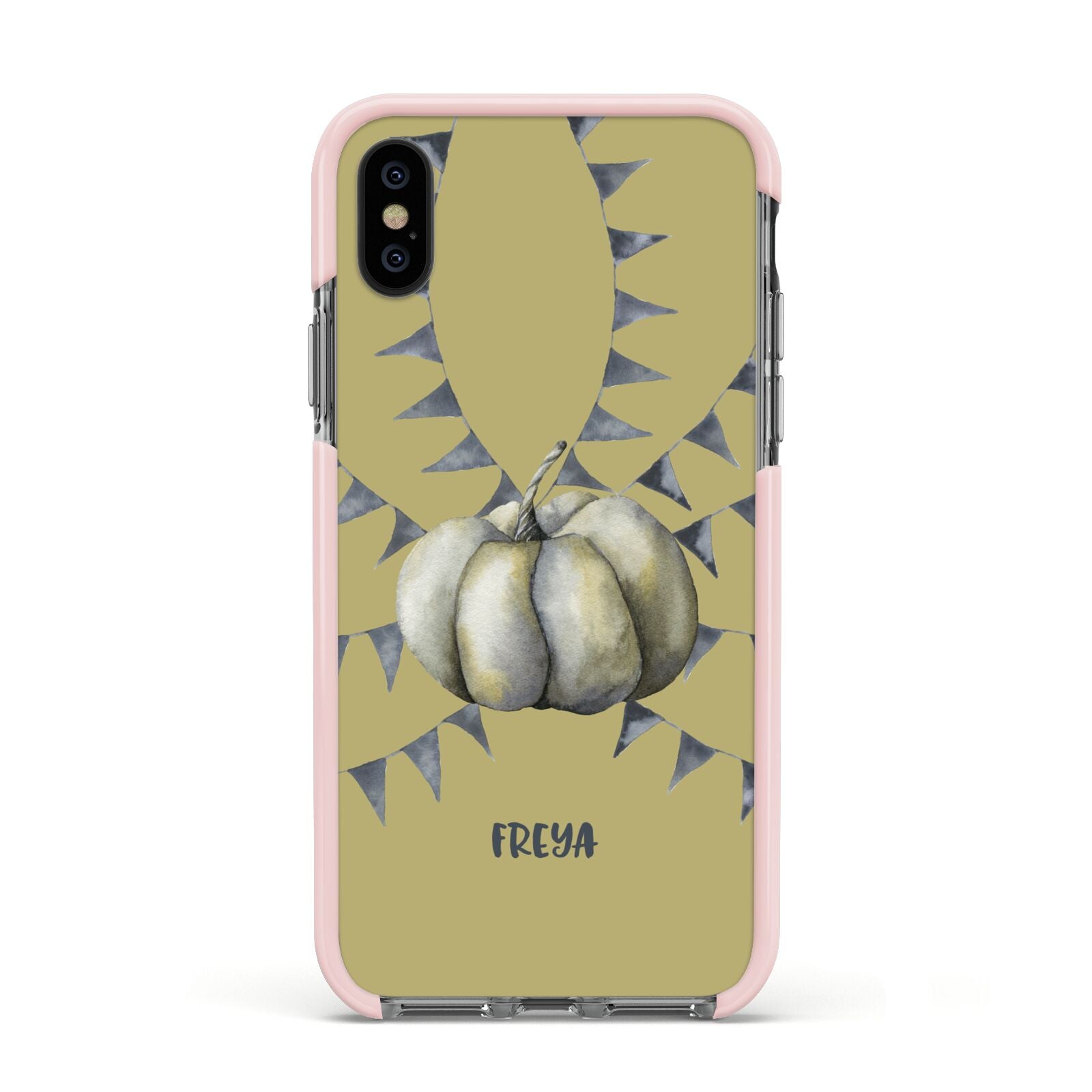 Pumpkin Part Halloween Apple iPhone Xs Impact Case Pink Edge on Black Phone