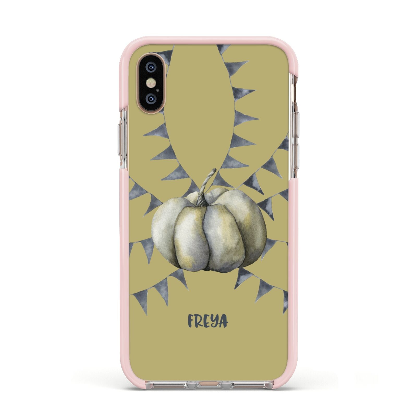 Pumpkin Part Halloween Apple iPhone Xs Impact Case Pink Edge on Gold Phone