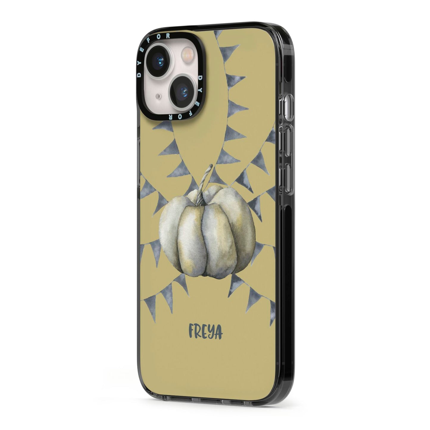 Pumpkin Part Halloween iPhone 13 Black Impact Case Side Angle on Silver phone