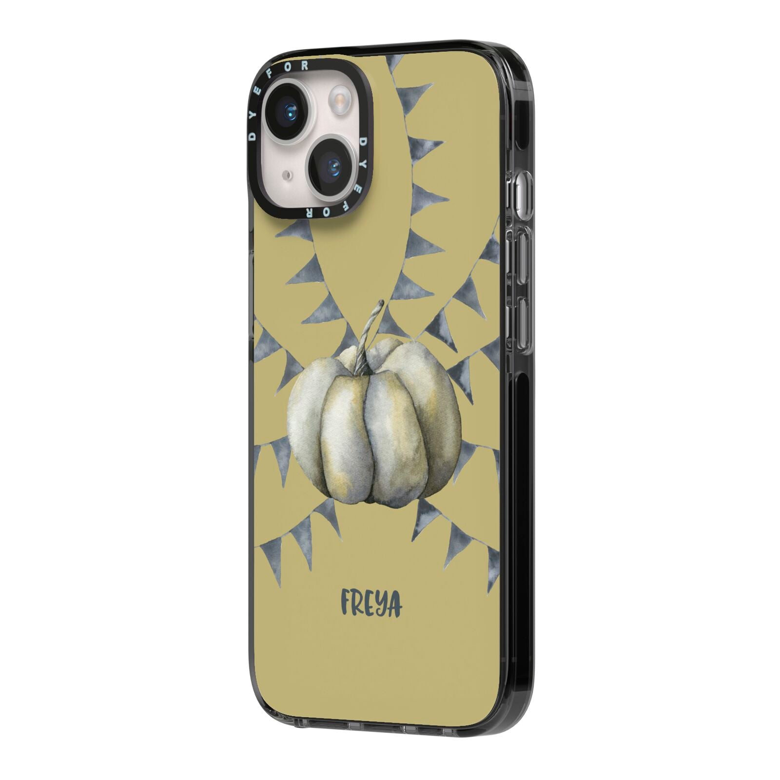 Pumpkin Part Halloween iPhone 14 Black Impact Case Side Angle on Silver phone