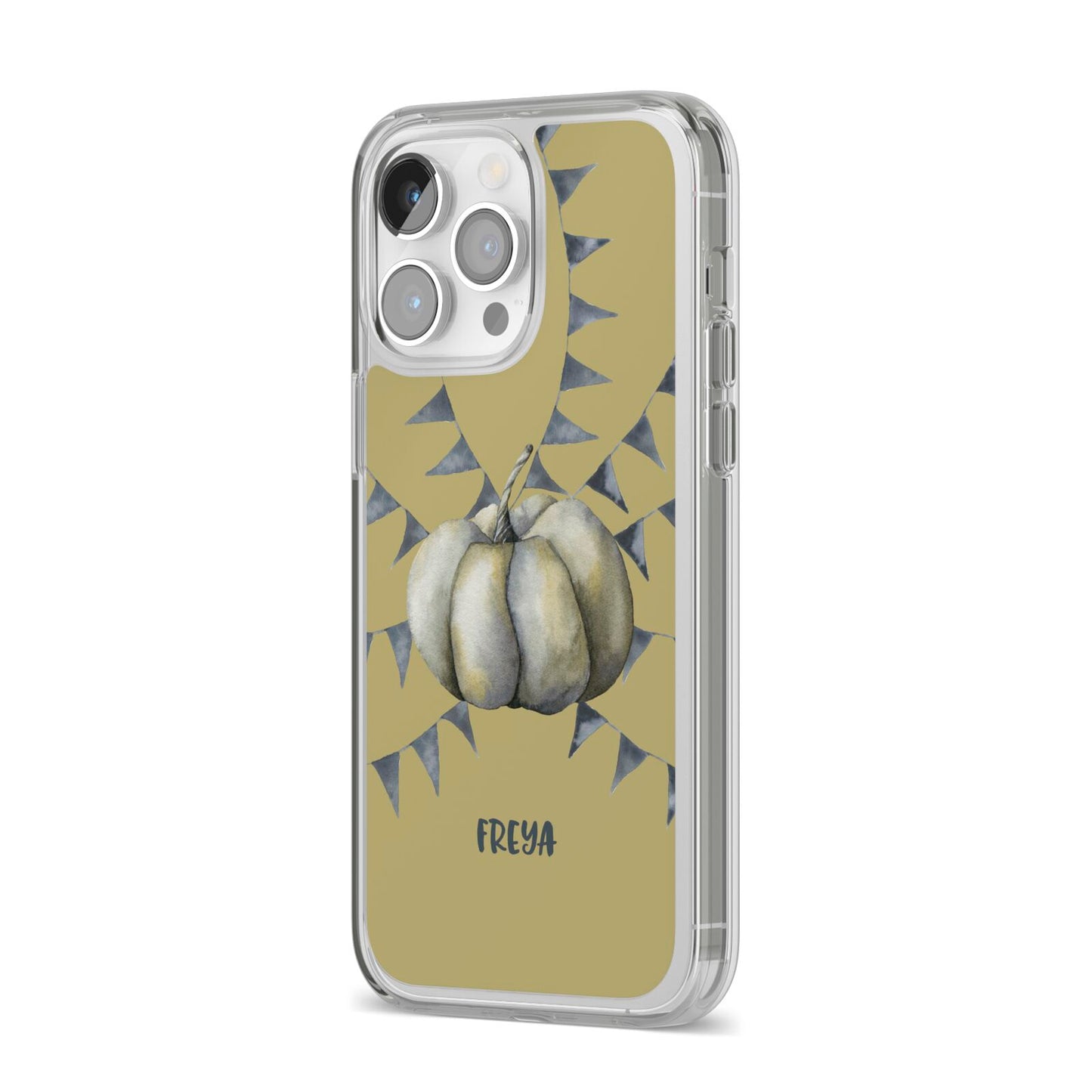 Pumpkin Part Halloween iPhone 14 Pro Max Clear Tough Case Silver Angled Image