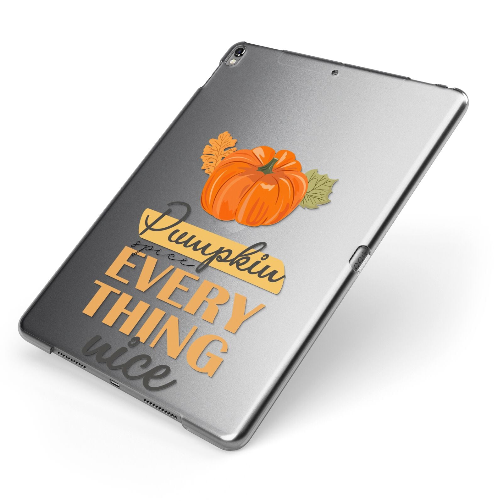 Pumpkin Spice with Caption Apple iPad Case on Grey iPad Side View