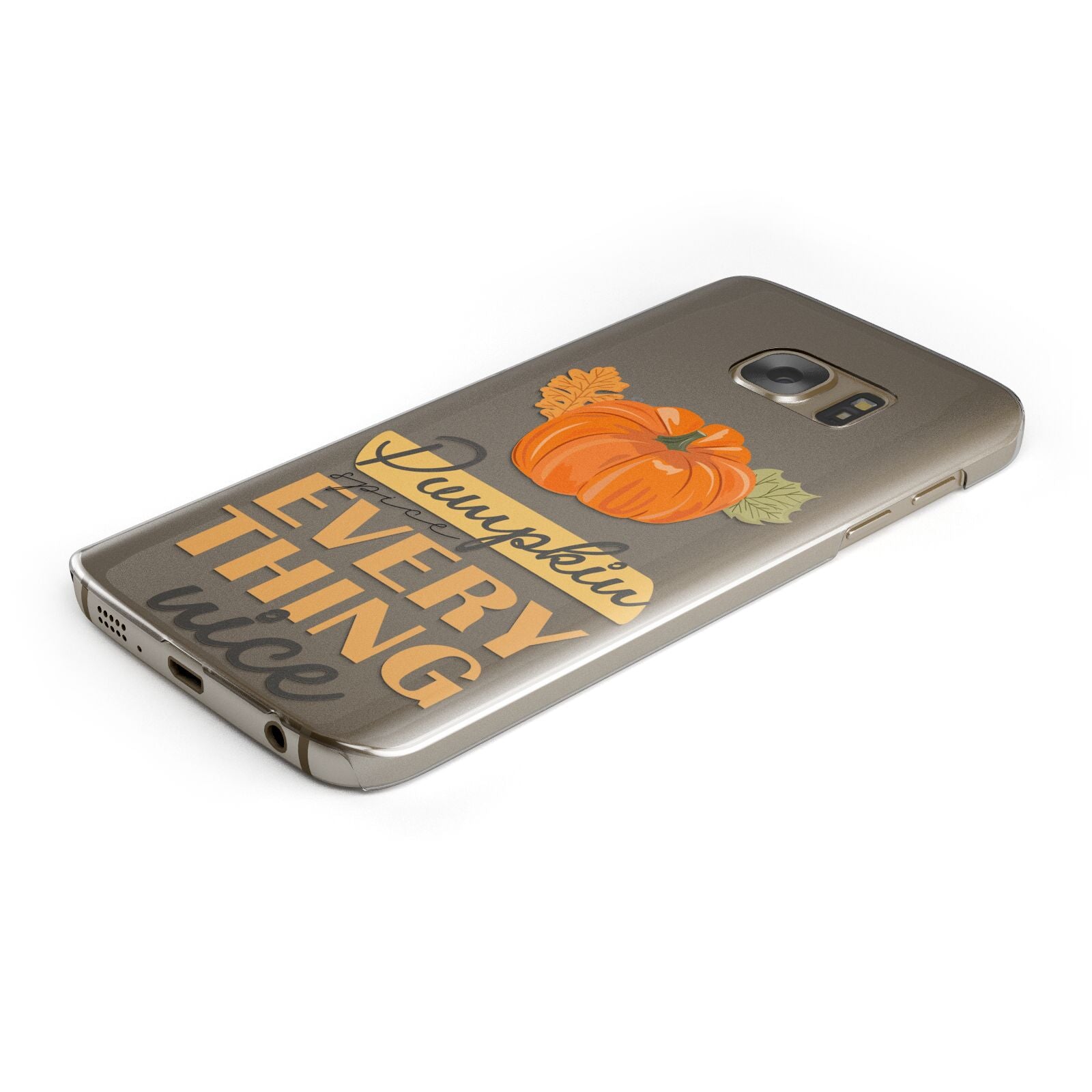 Pumpkin Spice with Caption Protective Samsung Galaxy Case Angled Image