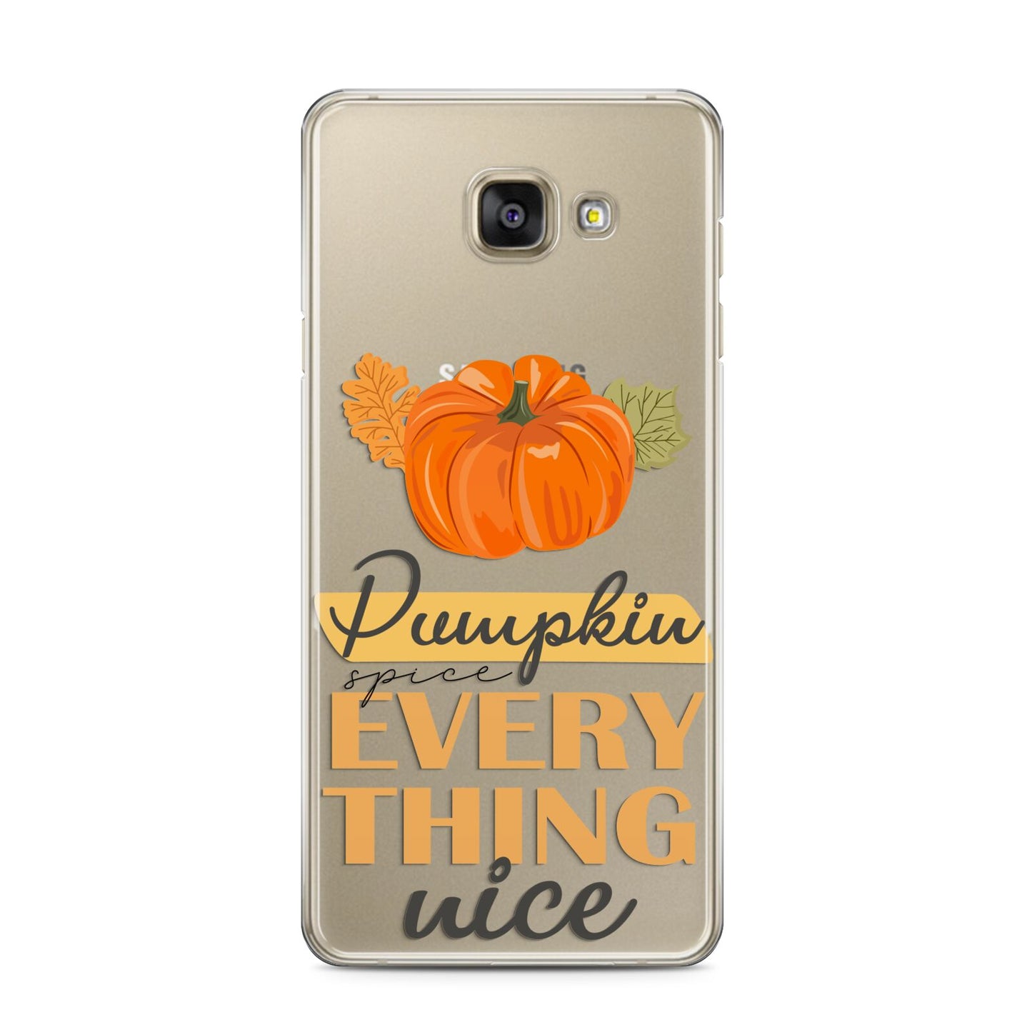 Pumpkin Spice with Caption Samsung Galaxy A3 2016 Case on gold phone