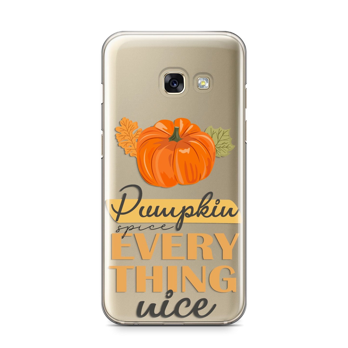 Pumpkin Spice with Caption Samsung Galaxy A3 2017 Case on gold phone