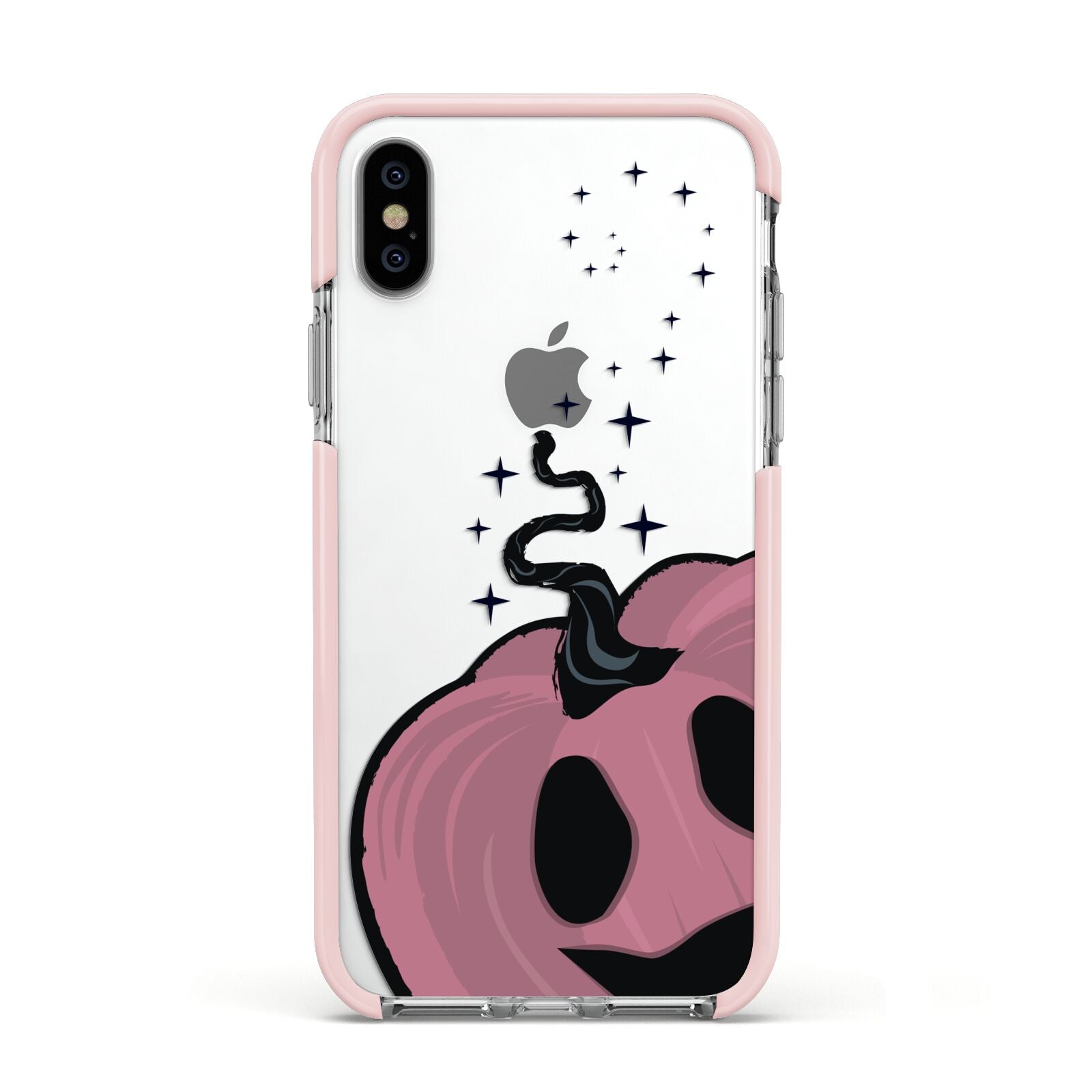 Pumpkin with Transparent Background Apple iPhone Xs Impact Case Pink Edge on Silver Phone