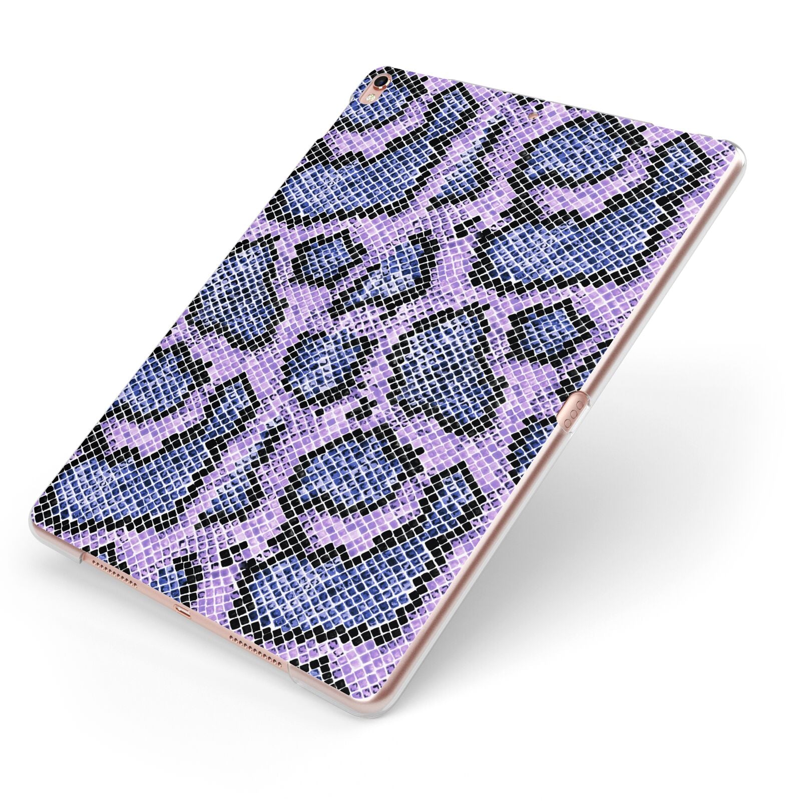 Purple And Blue Snakeskin Apple iPad Case on Rose Gold iPad Side View