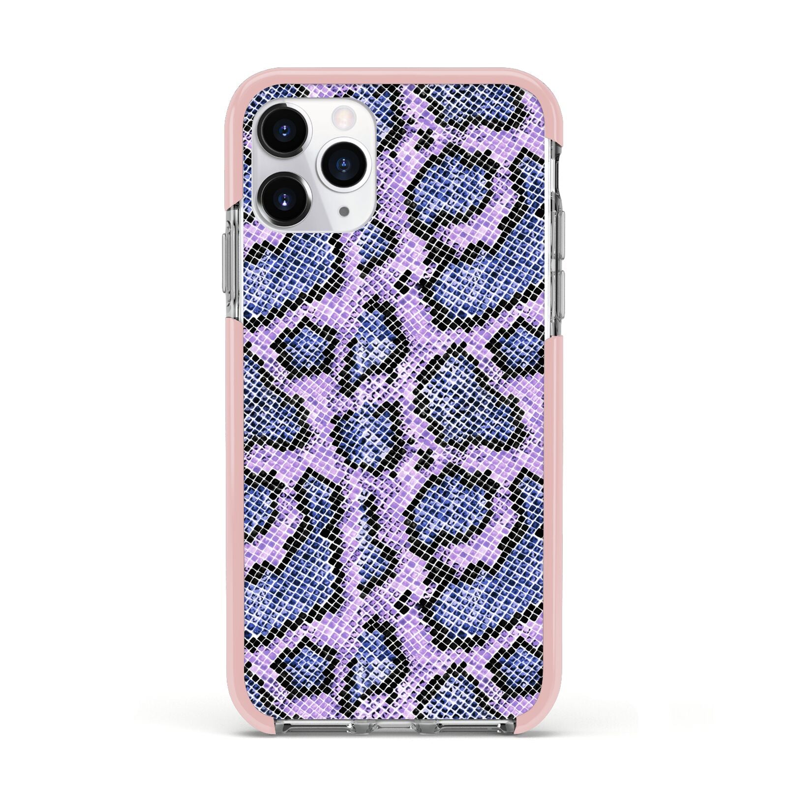 Purple And Blue Snakeskin Apple iPhone 11 Pro in Silver with Pink Impact Case