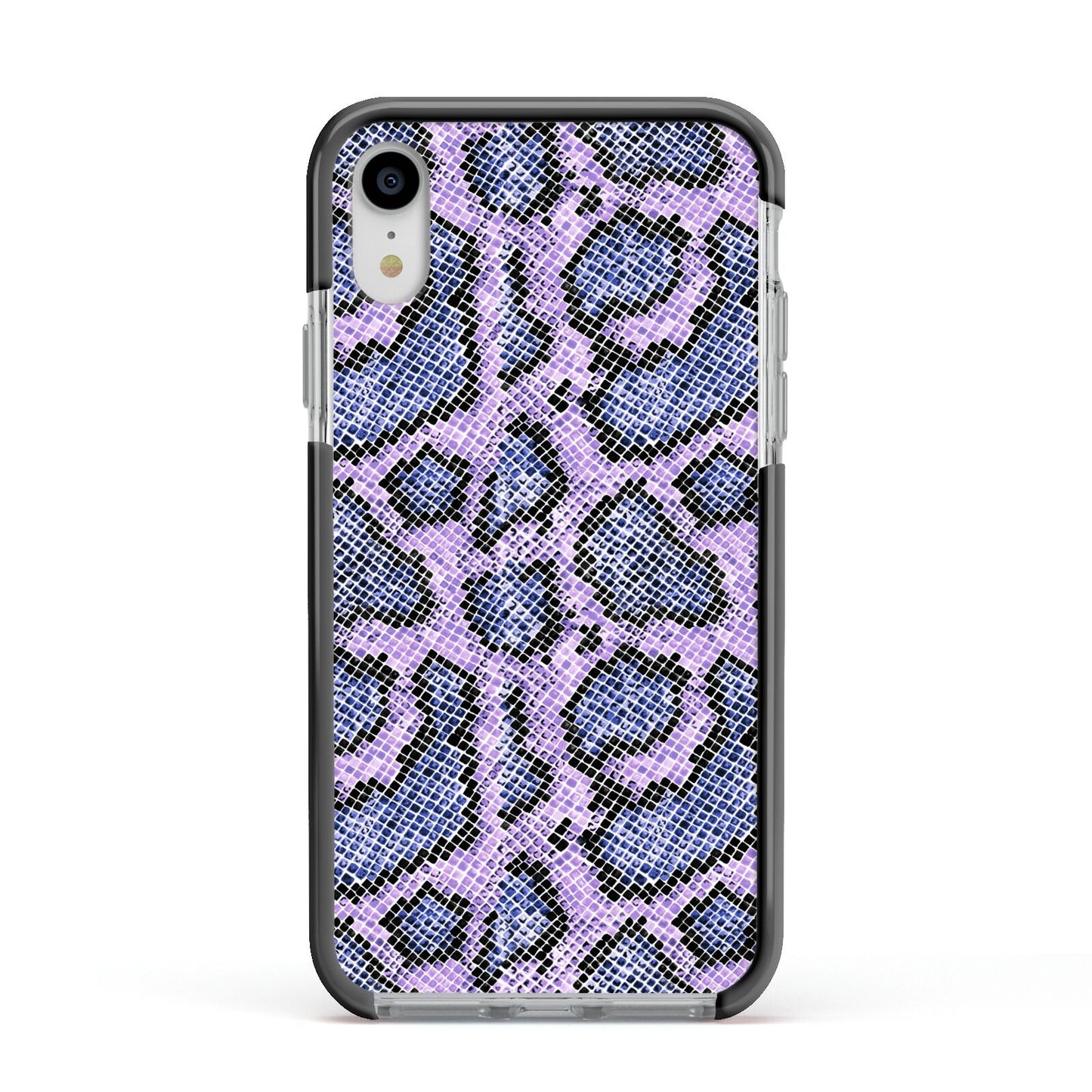 Purple And Blue Snakeskin Apple iPhone XR Impact Case Black Edge on Silver Phone