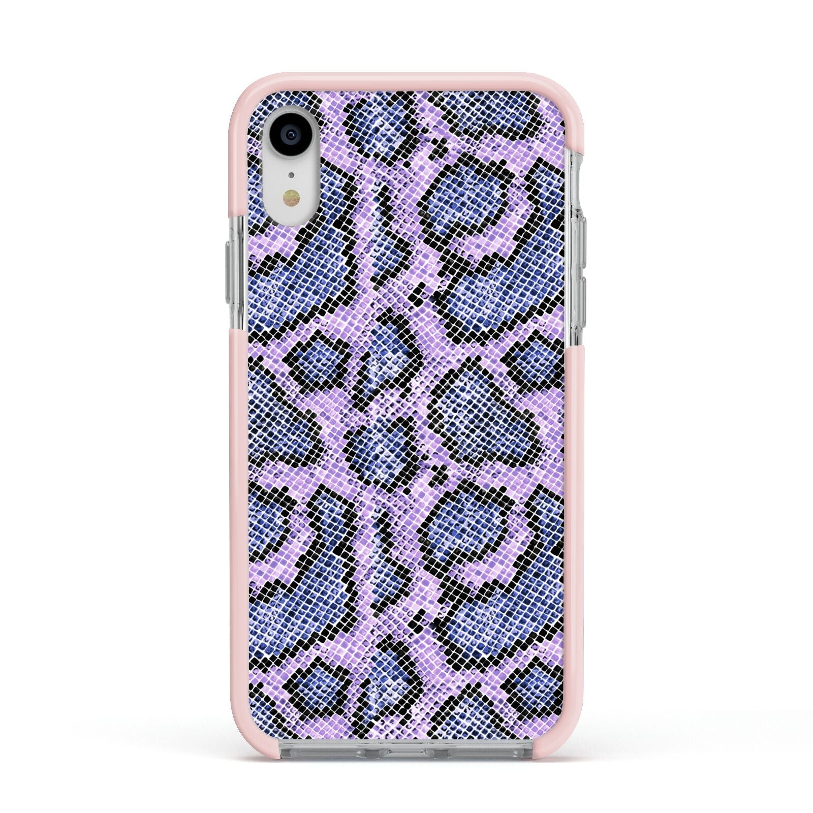 Purple And Blue Snakeskin Apple iPhone XR Impact Case Pink Edge on Silver Phone