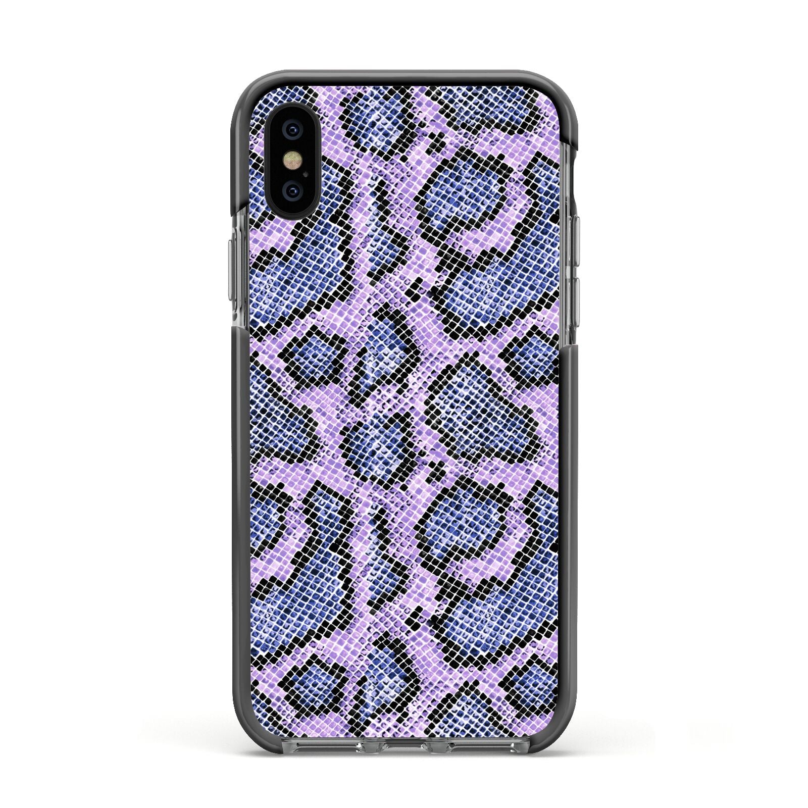 Purple And Blue Snakeskin Apple iPhone Xs Impact Case Black Edge on Black Phone