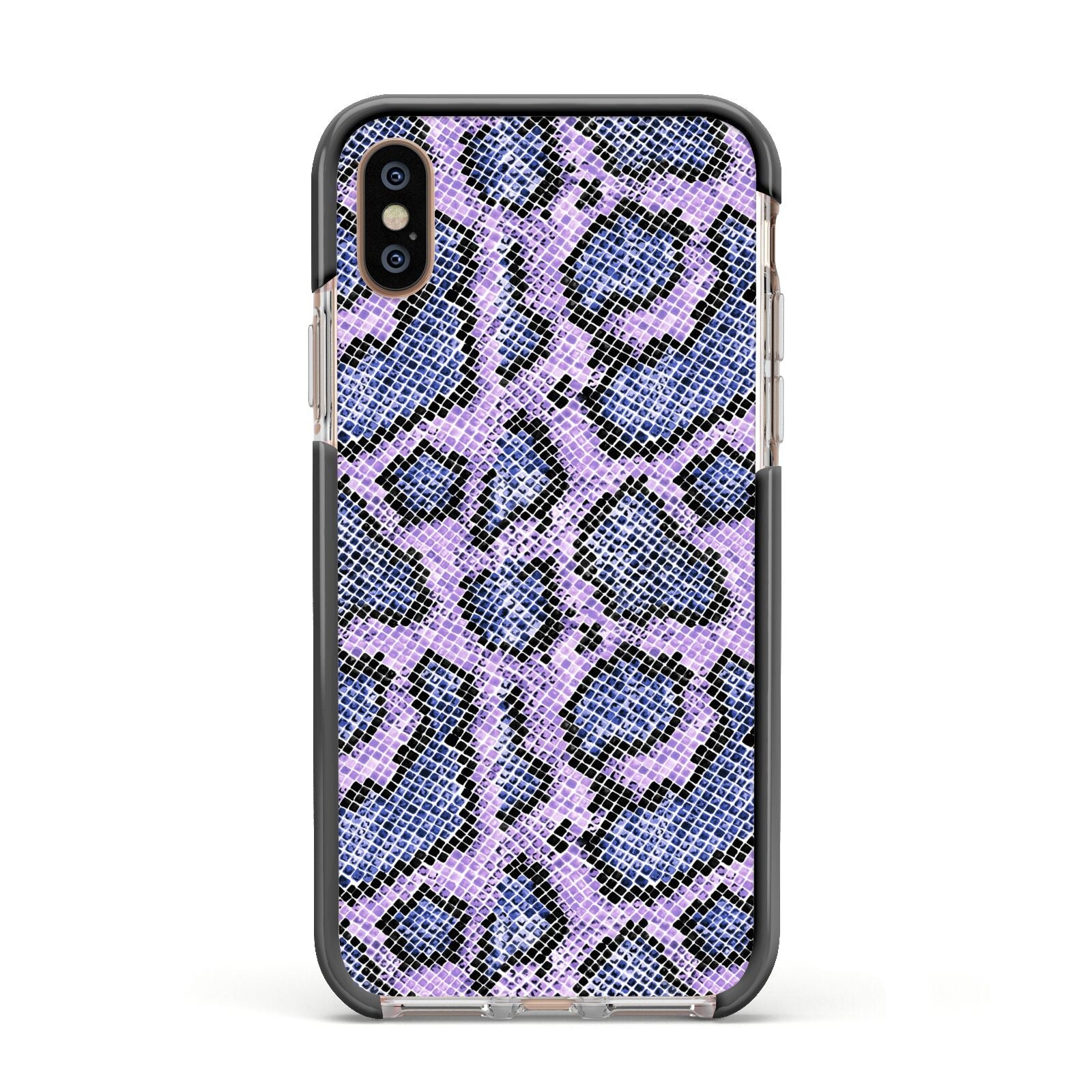 Purple And Blue Snakeskin Apple iPhone Xs Impact Case Black Edge on Gold Phone