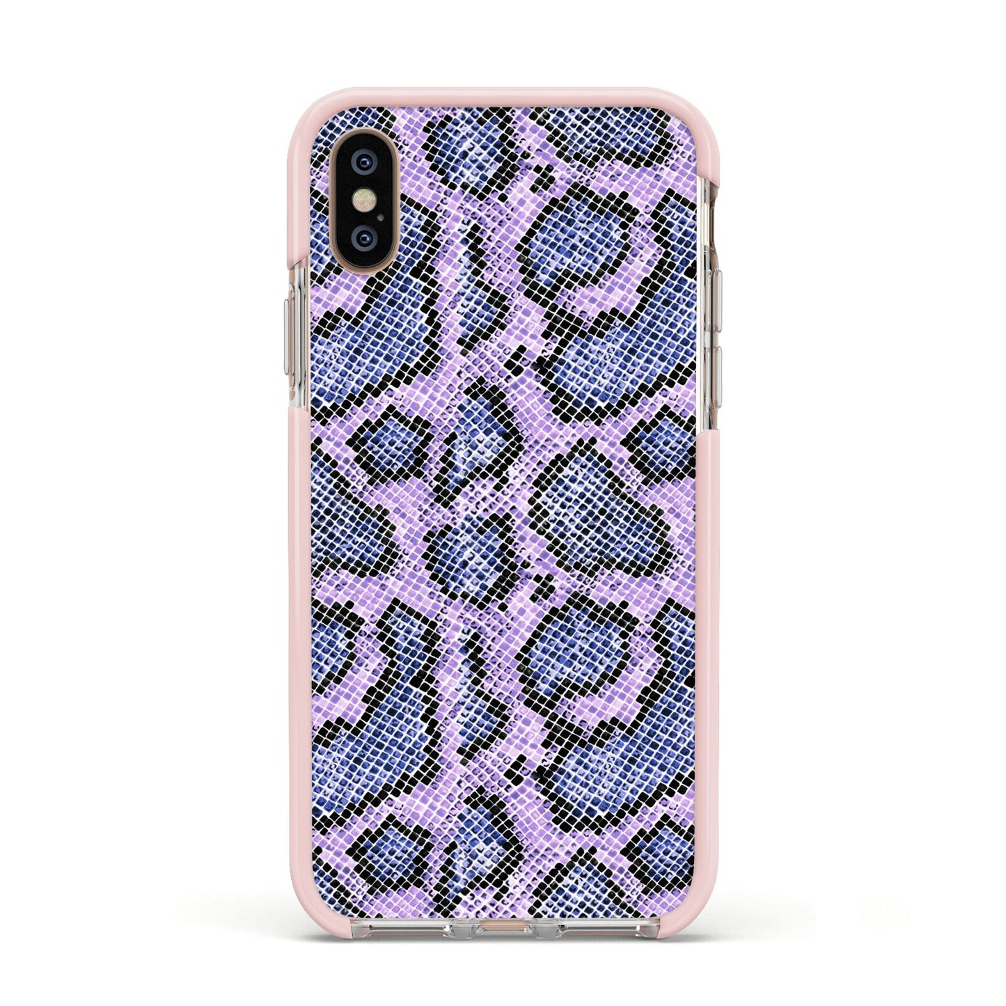 Purple And Blue Snakeskin Apple iPhone Xs Impact Case Pink Edge on Gold Phone