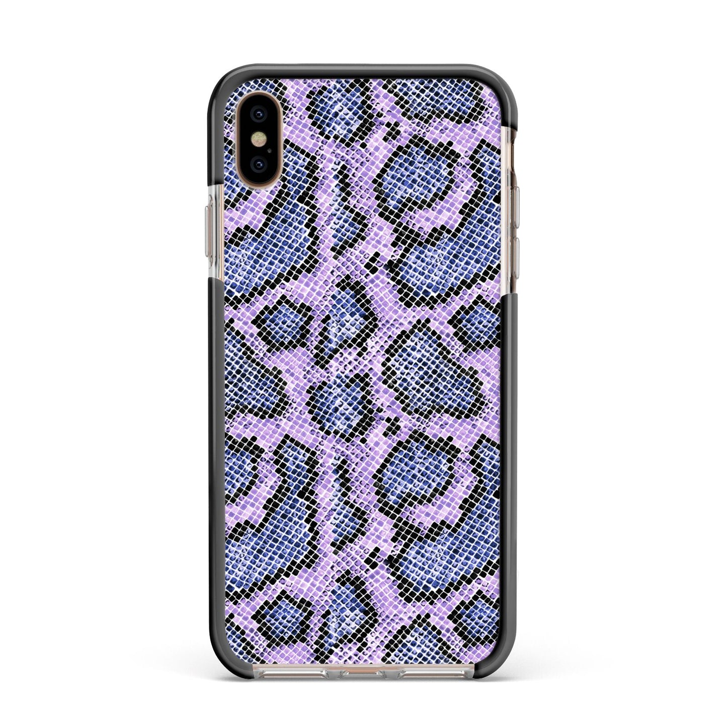 Purple And Blue Snakeskin Apple iPhone Xs Max Impact Case Black Edge on Gold Phone