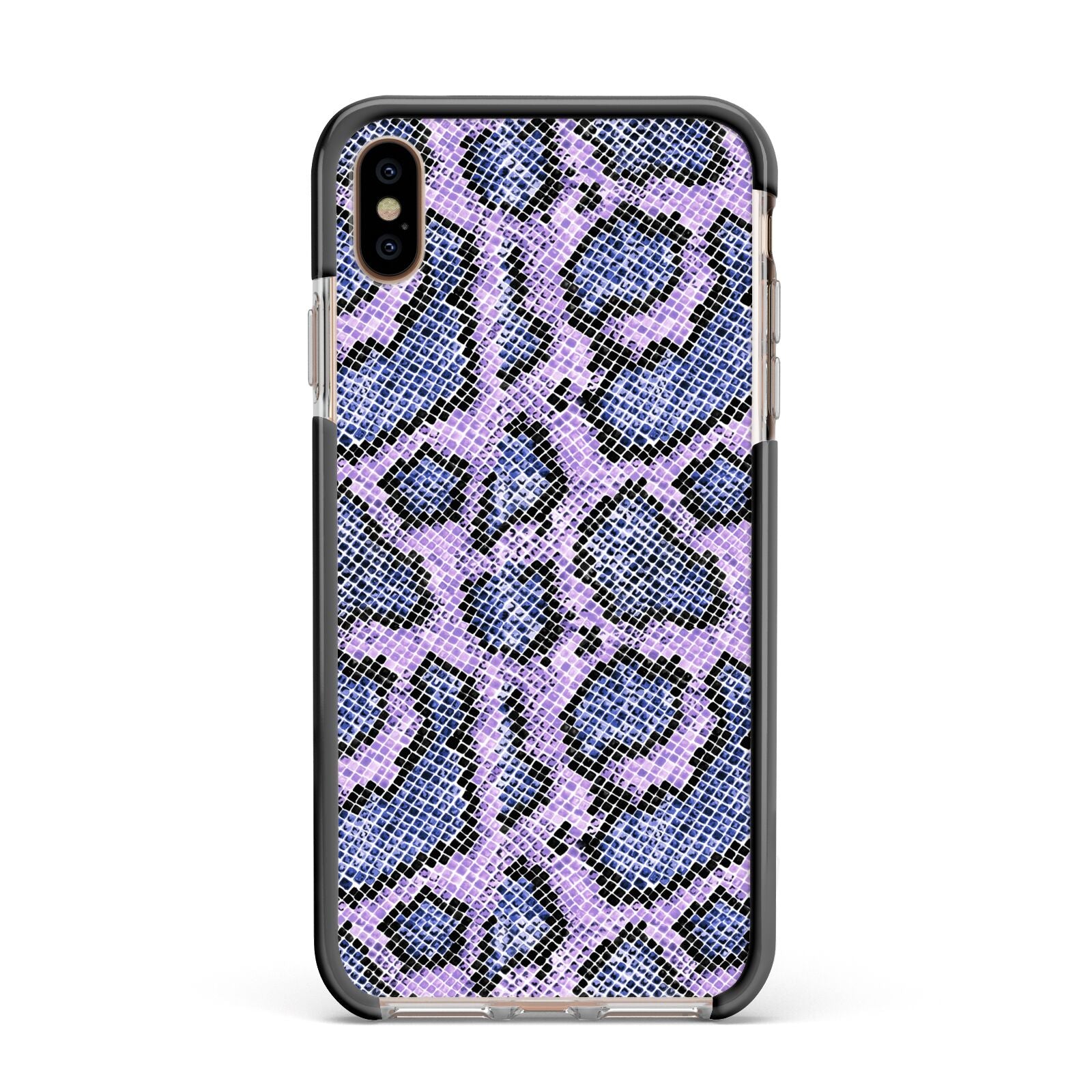 Purple And Blue Snakeskin Apple iPhone Xs Max Impact Case Black Edge on Gold Phone