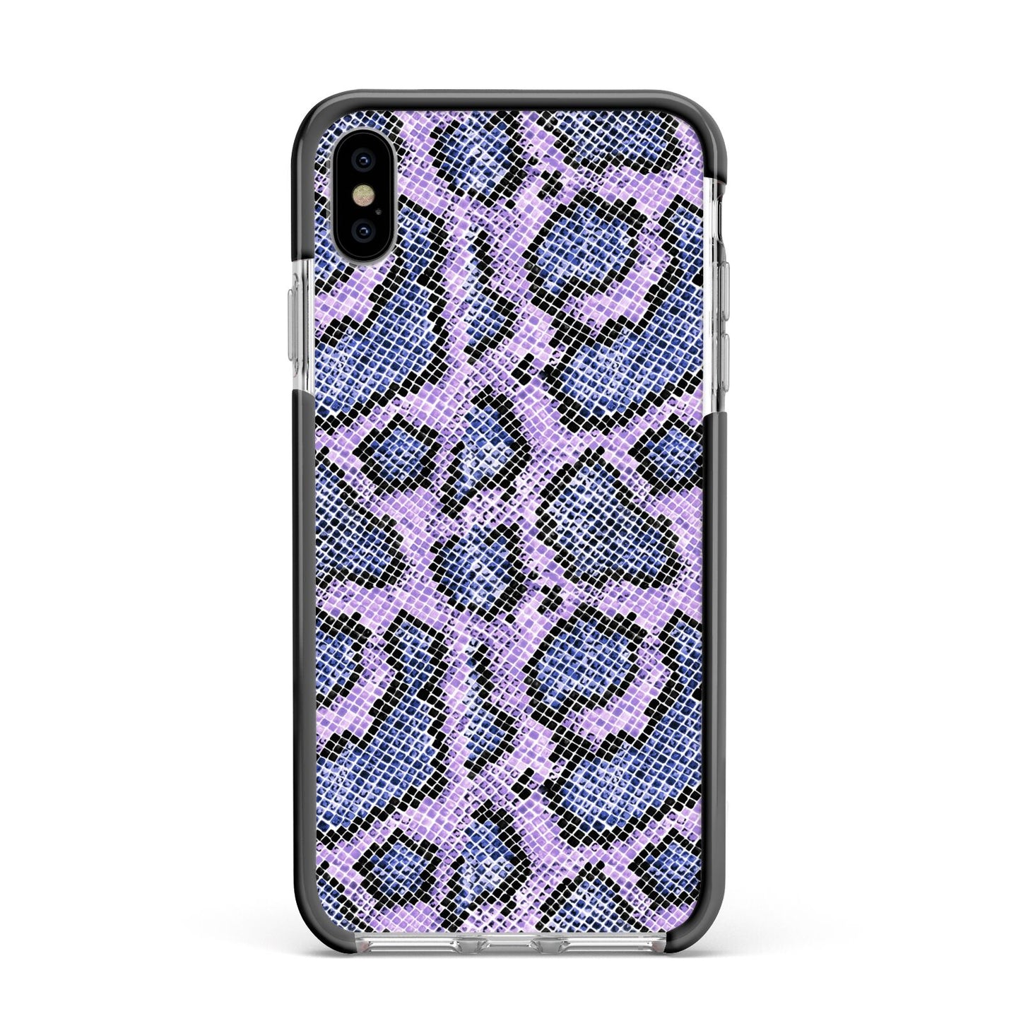 Purple And Blue Snakeskin Apple iPhone Xs Max Impact Case Black Edge on Silver Phone