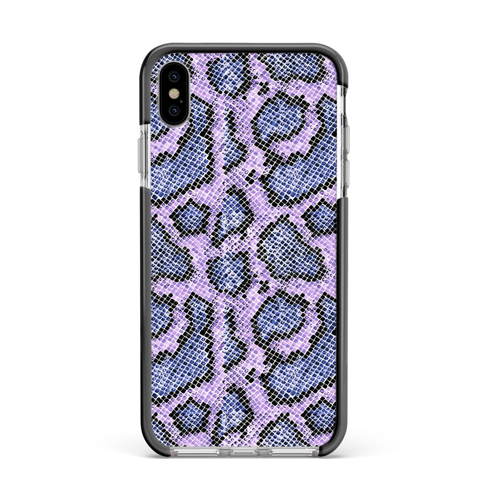 Purple And Blue Snakeskin Apple iPhone Xs Max Impact Case Black Edge on Silver Phone