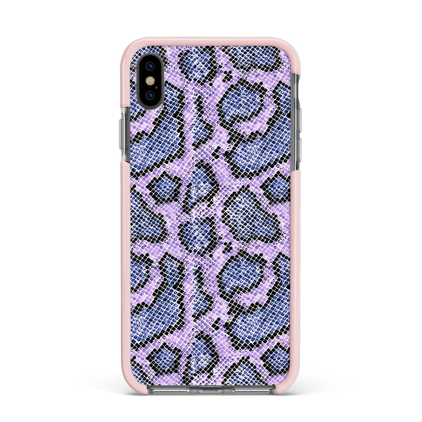 Purple And Blue Snakeskin Apple iPhone Xs Max Impact Case Pink Edge on Black Phone